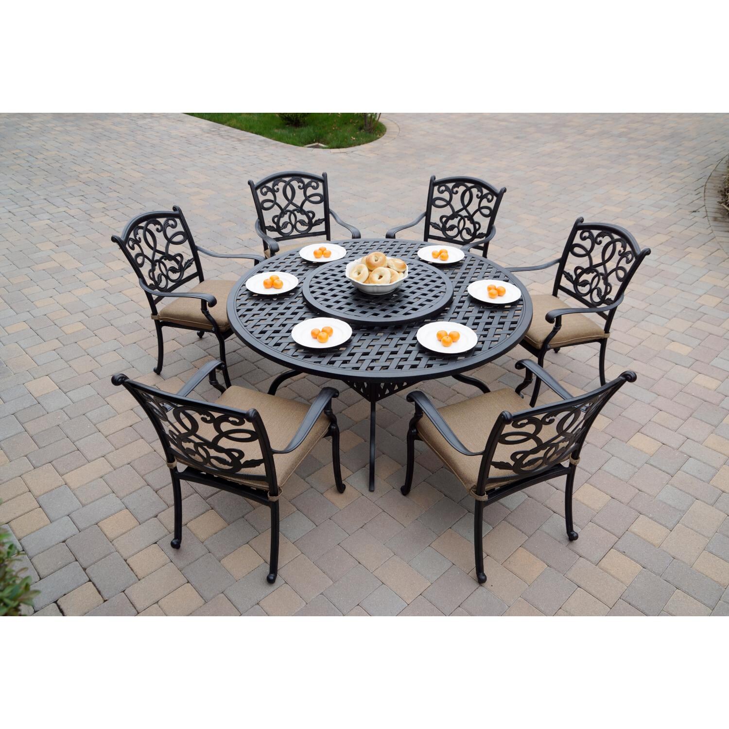Darlee DL2052-8PC-30D3930 Santa Monica 8 Piece Cast Aluminum Patio Dining Set W/ Lazy Susan & Sesame Cushions - Lifestyle thumbnail