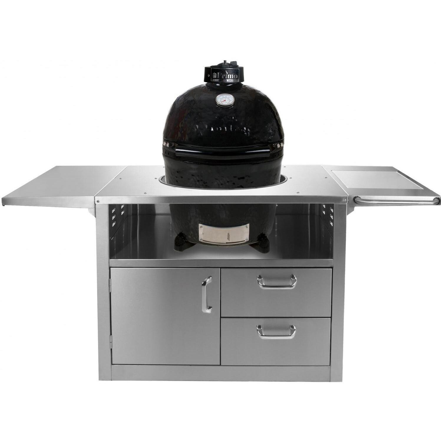 Primo Ceramic Kamado Charcoal Smoker Grill On Stainless Steel Cart - Large Round thumbnail