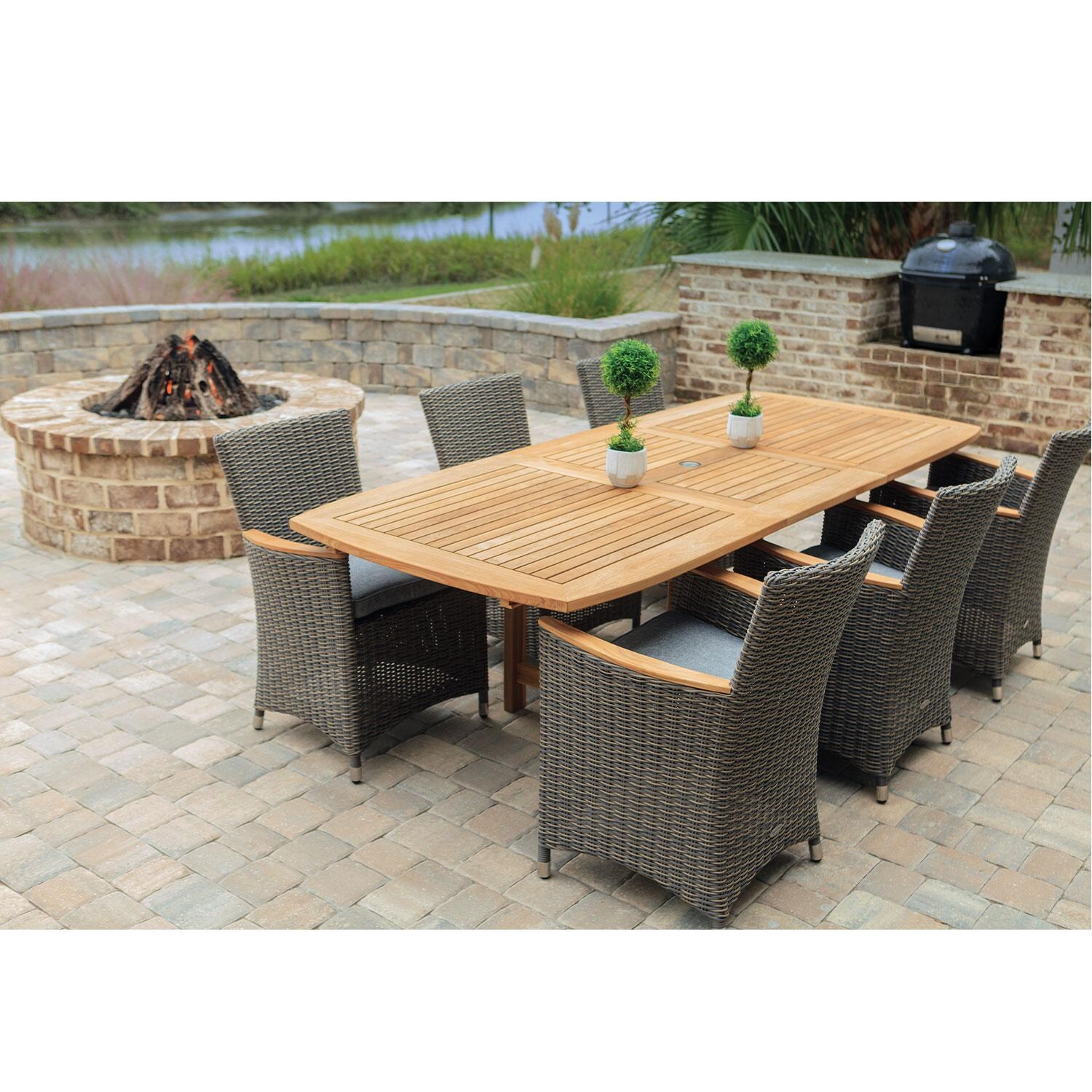 Helena 7 Piece Wicker Patio Dining Set W/ 72 X 39 Inch Rectangular Extension Table By Royal Teak Collection - Gray Wicker