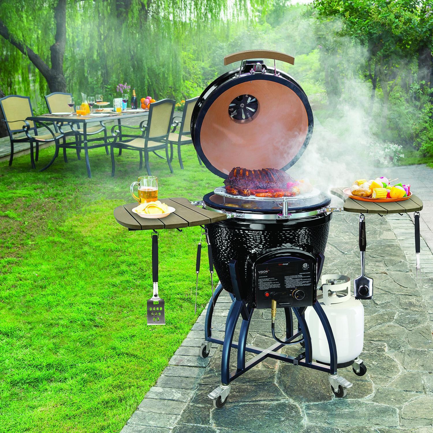 Vision C-4C1F1-H Professional C-Series Ceramic Kamado Grill - Black - Lifestyle thumbnail