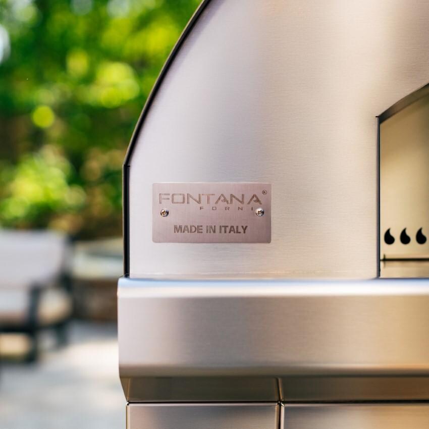 Fontana Forni FTMF-S Mangiafuoco Wood-Fired Steel Pizza Oven On Cart - Stainless Steel - Brand Label - Detail thumbnail