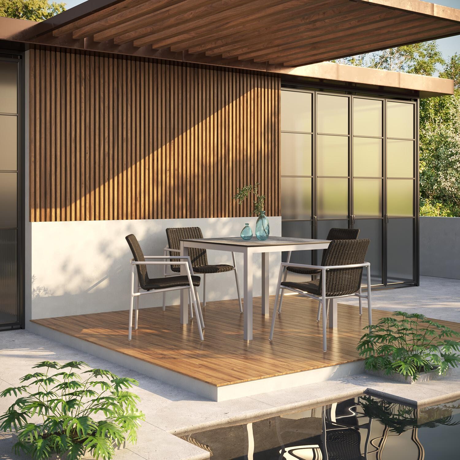 Oxford Garden Travira 40 Inch Flint Aluminum Dining Table W/ Skyline HPL Table Top - Outdoor Dining thumbnail