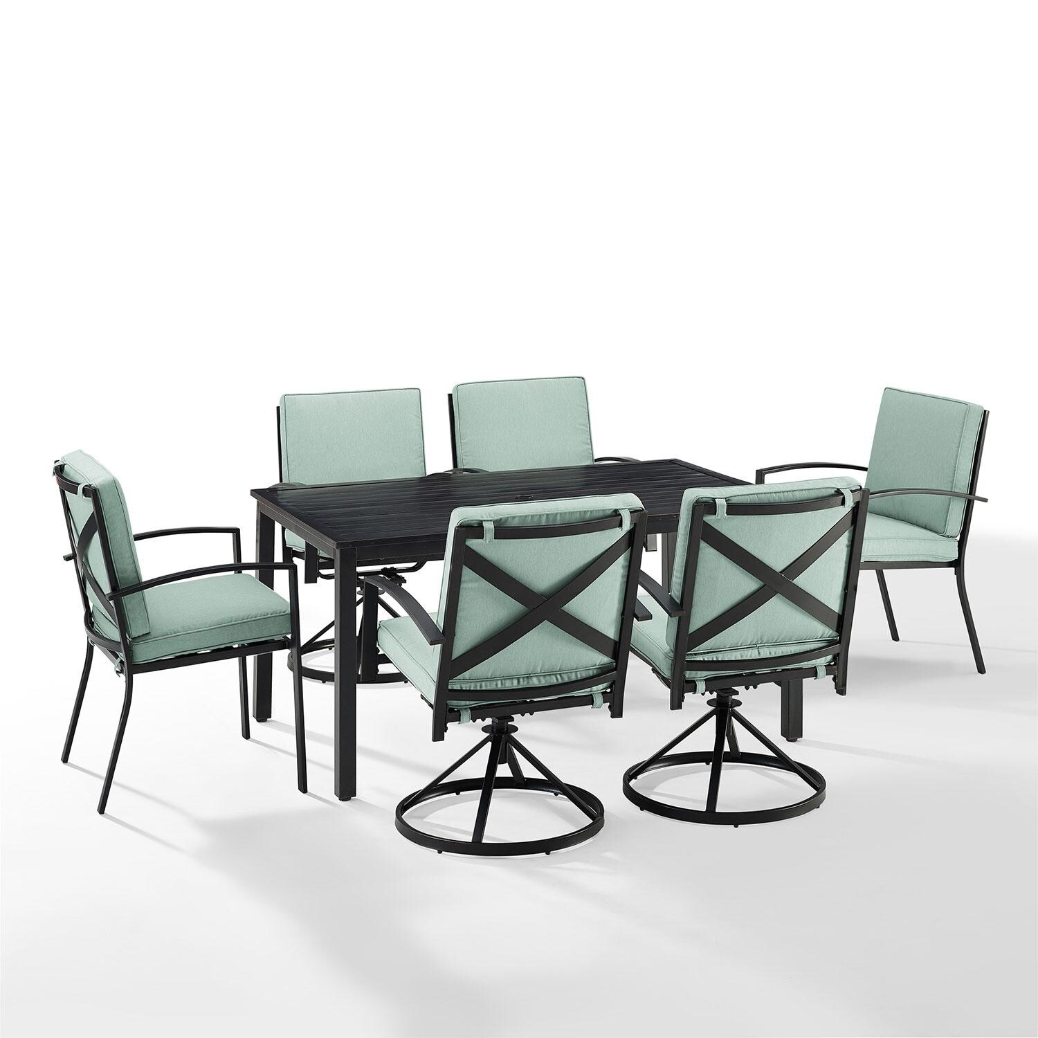 Ultimate Patio UP-82257BZ-MI 7Pc Outdoor Dining Set in Mist - Display - White Background thumbnail