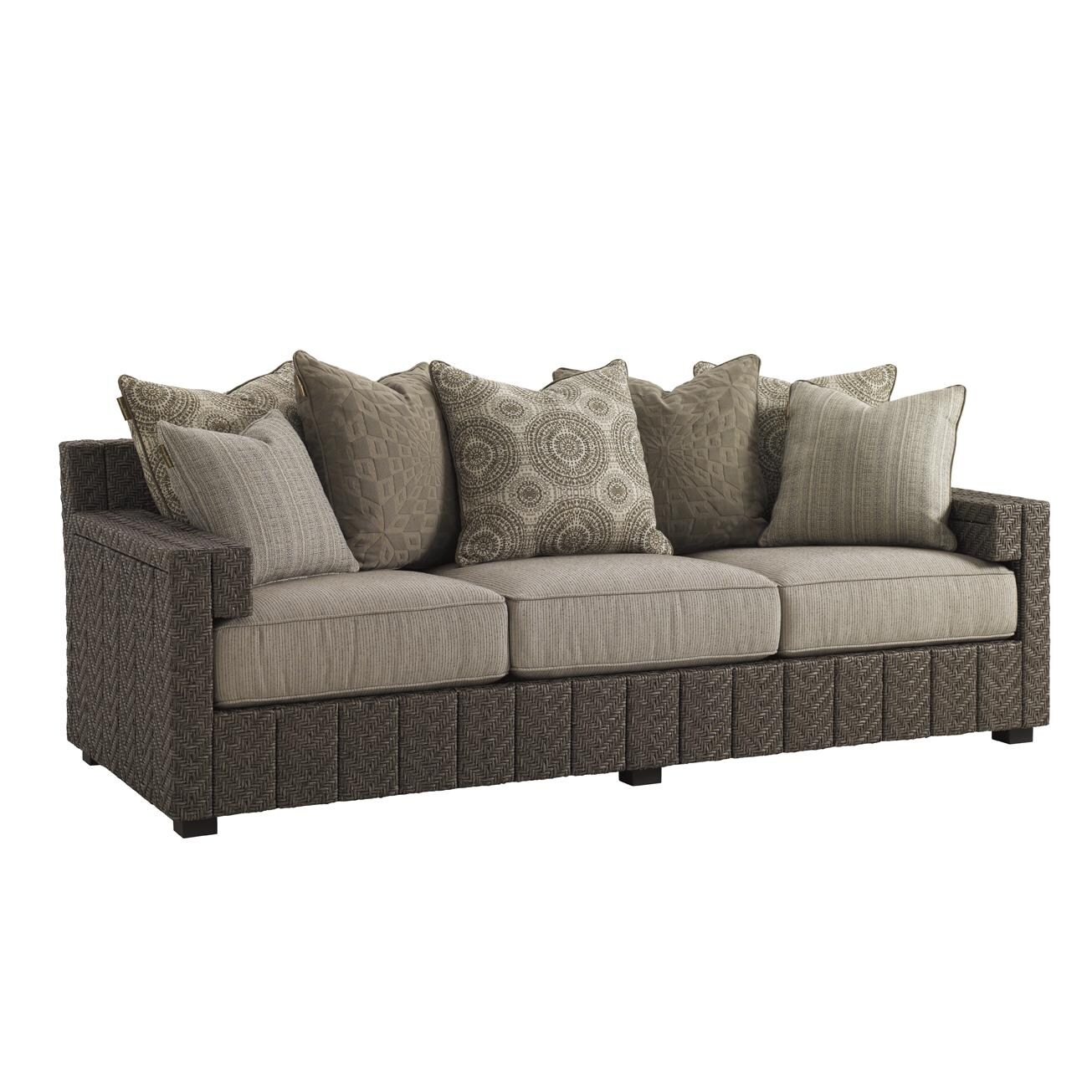 Blue Olive Wicker Patio Scatterback Sofa W/ Sunbrella Fabric By Tommy Bahama