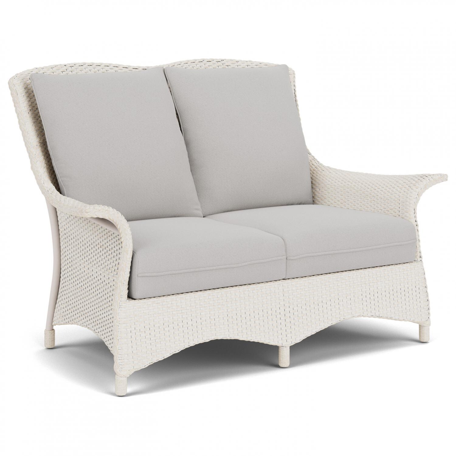 Lloyd Flanders Mandalay Loveseat In Antique White Finish With Tundra Dove Fabric - Angled thumbnail