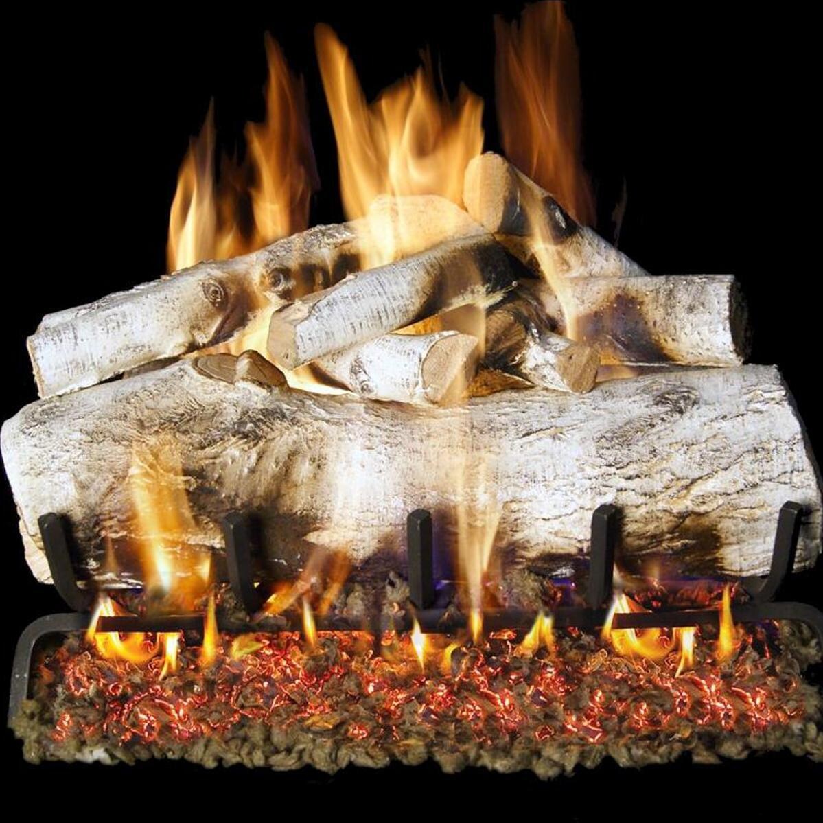 Peterson Real Fyre 24-Inch White Mountain Birch Outdoor Log Set With Vented Natural Gas Stainless G45 Burner - Match Light
