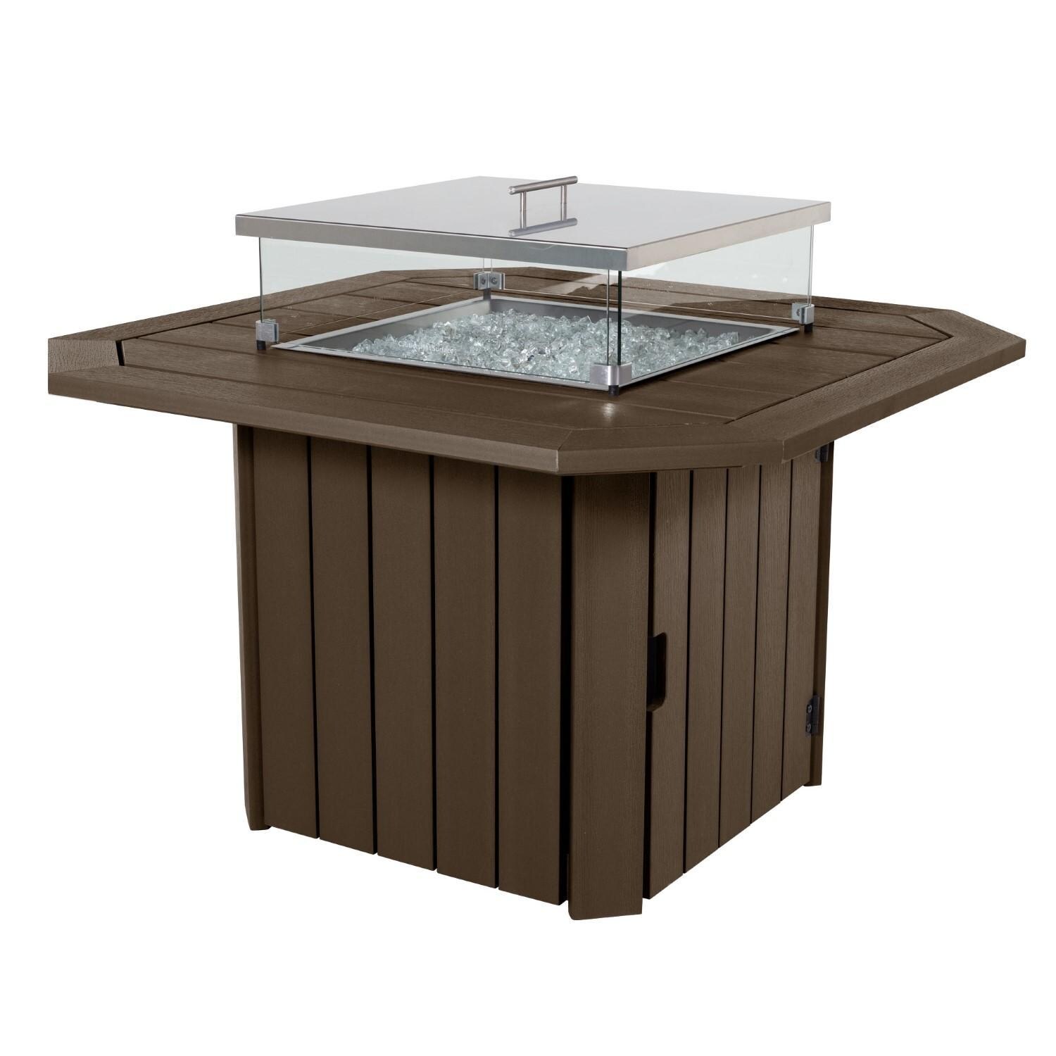 Harborview Octagonal Fire Pit Table in Weathered Acorn by Lakeview Outdoor Designs - Shown W/ Lid - White Background thumbnail