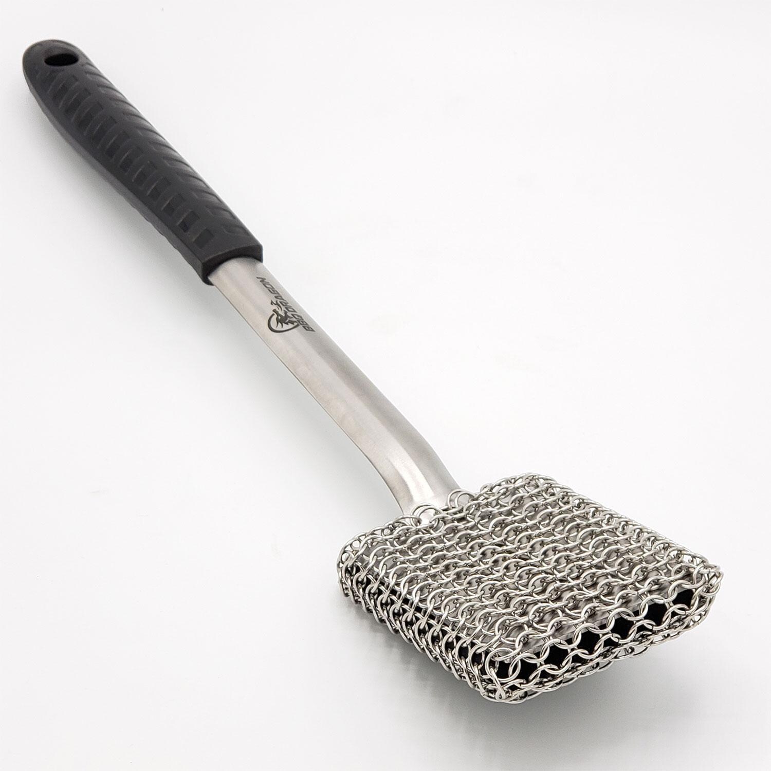 BBQ Dragon BBQD180 Chainmail Grill Brush - Angled Right - Detail thumbnail