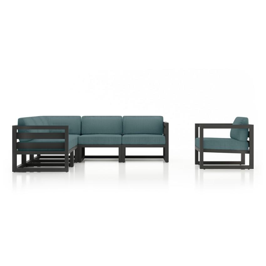 Misty Cove 6 Piece Sectional Set in Slate w/Club Chair & Cast Lagoon Cushions by Lakeview - Side View - White Background thumbnail