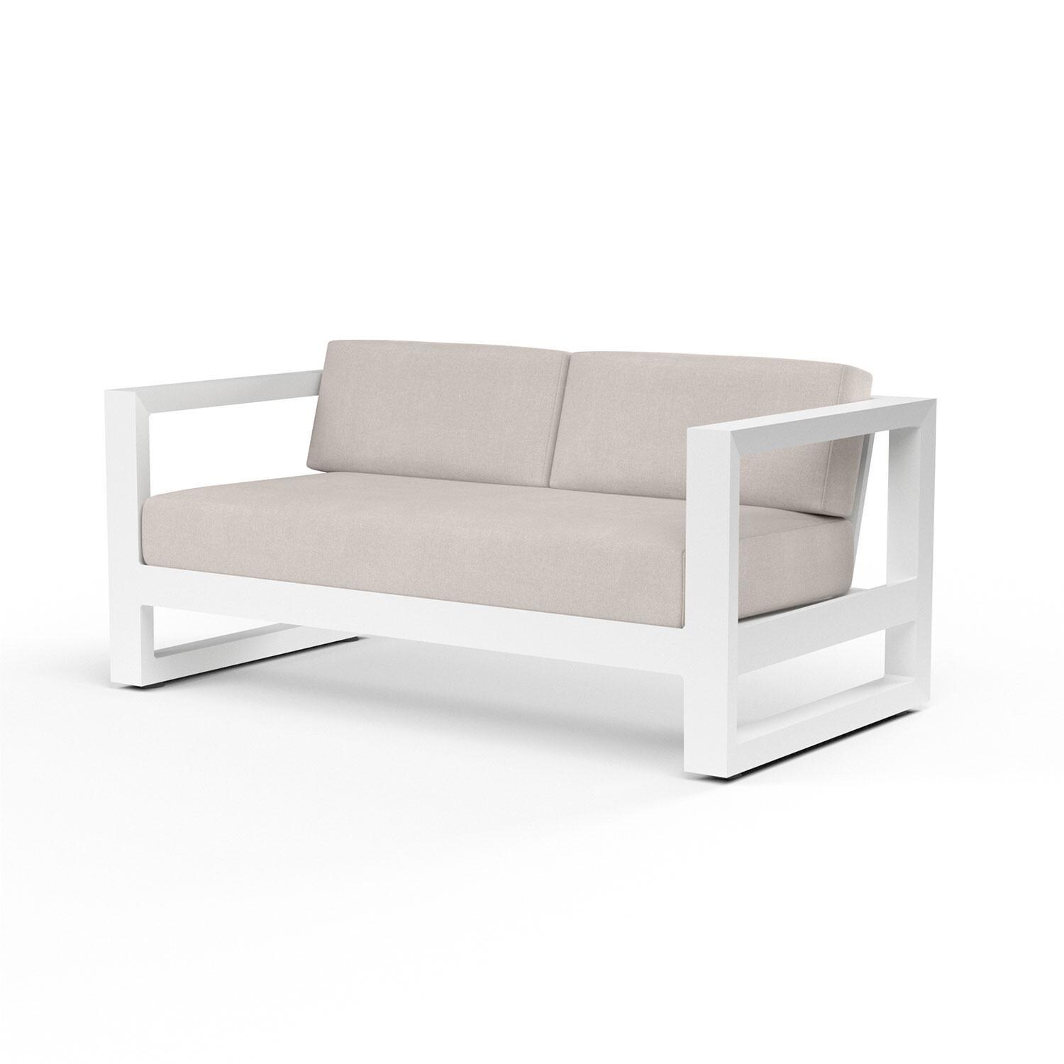 Newport Aluminum Patio Loveseat in Canvas Natural w/ No Welt by Sunset West - Display - White Background thumbnail