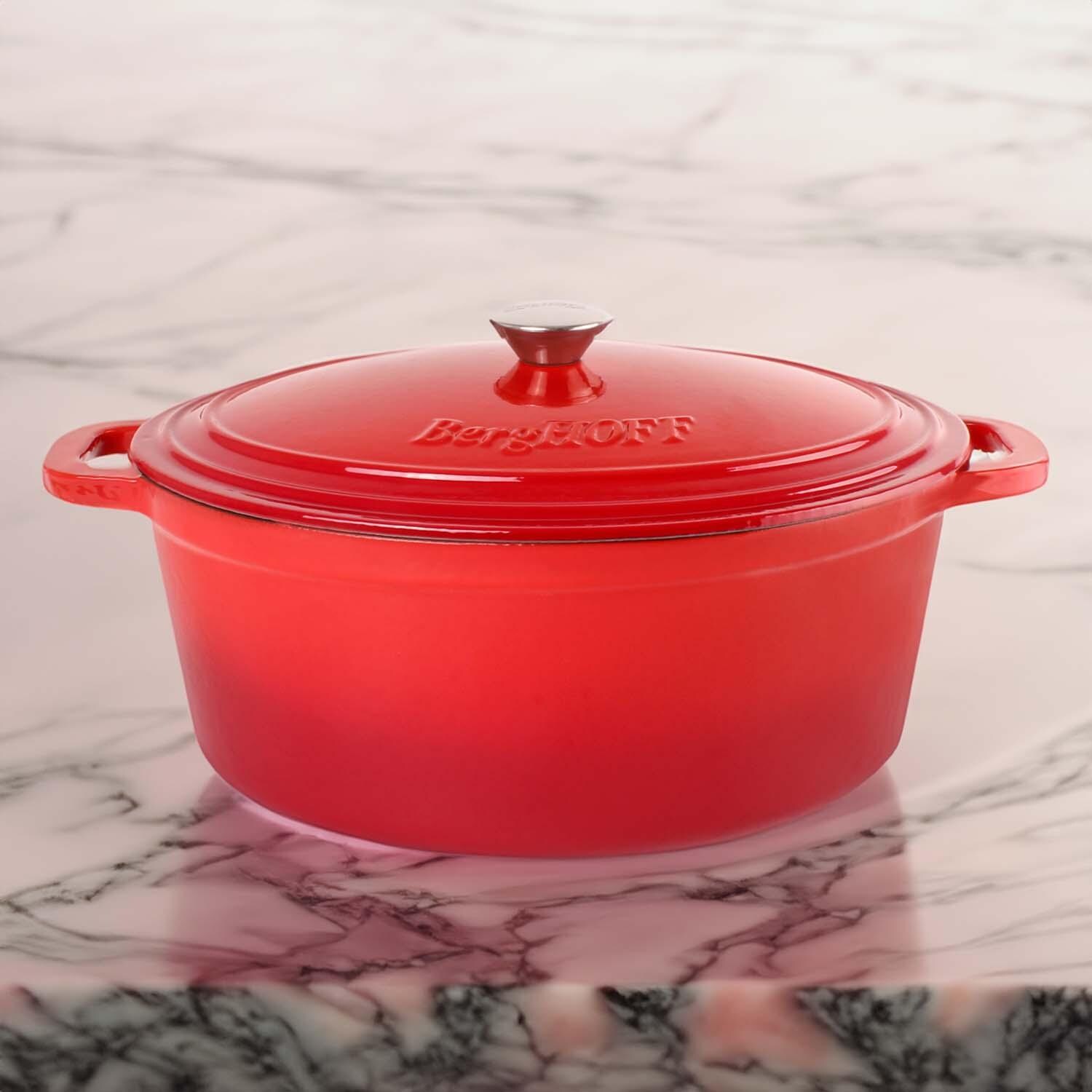 BergHOFF 13-in Neo Cast Iron 8 Qt. Oval Dutch Oven w/ Lid - Red