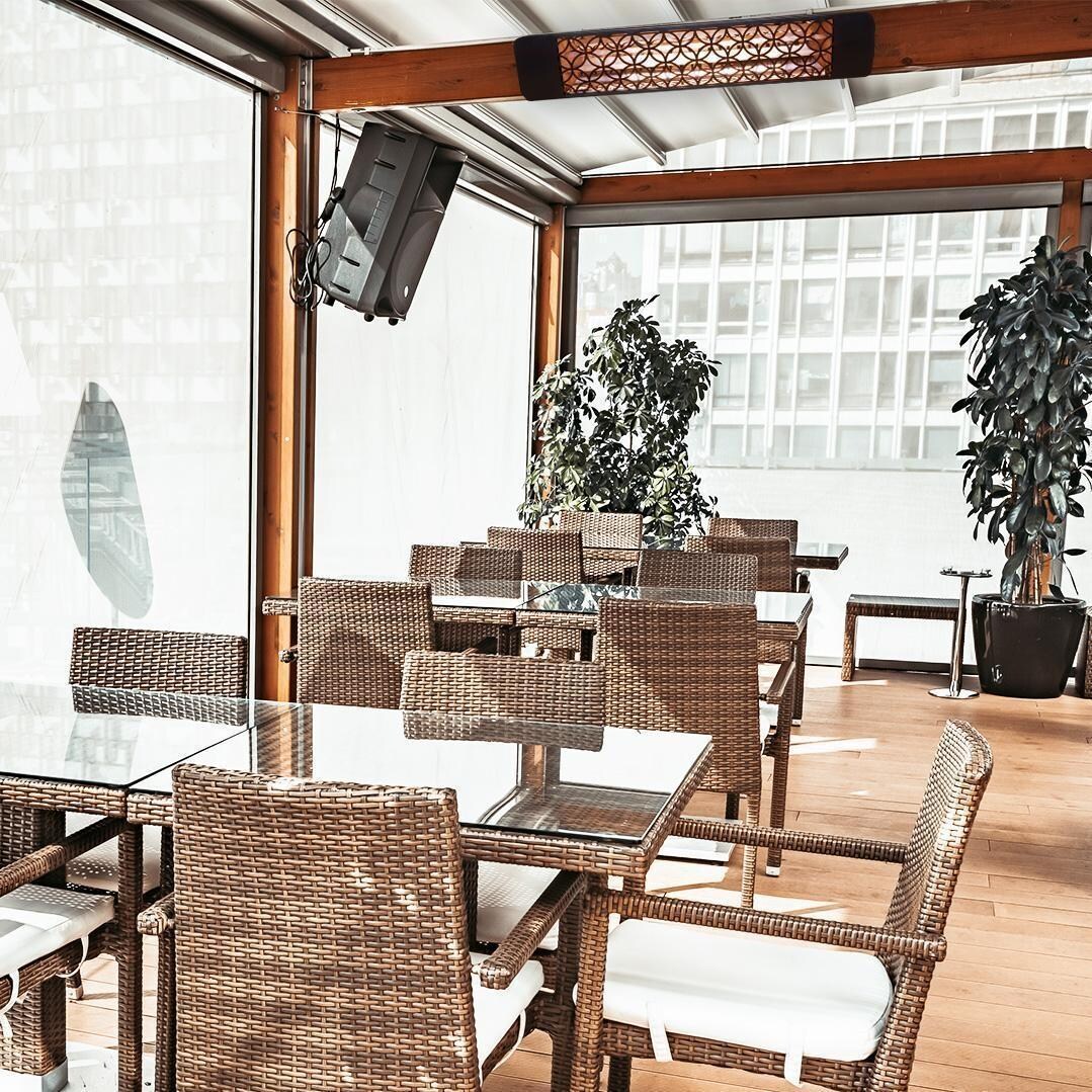 Eurofase EF25208B2 Clover Series 39-in 2500 Watt Single Element Marine Grade 208V Electric Patio Heater in Black - Indoor Restaurant - Lifestyle thumbnail