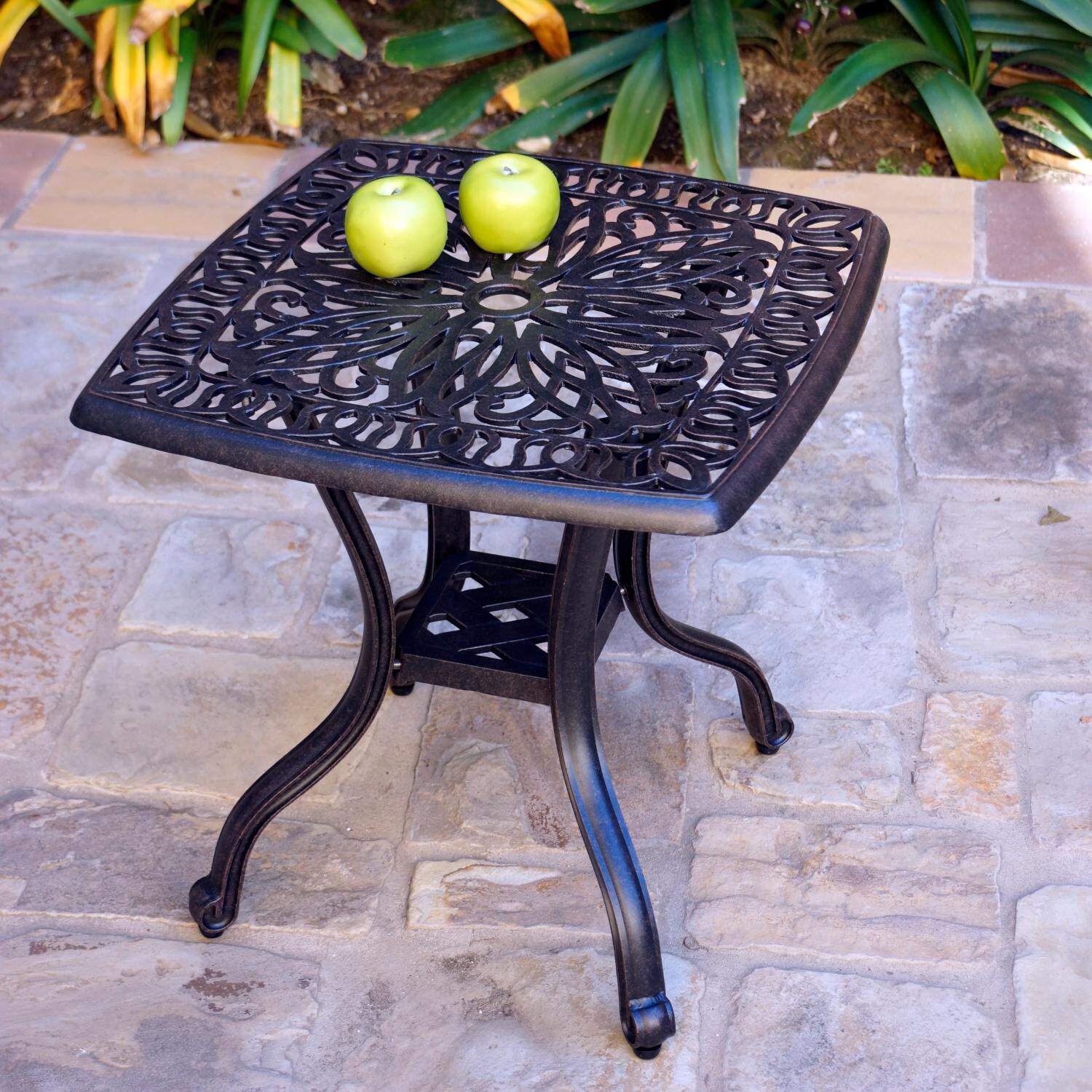 Darlee DL709-5PC-707SP Elisabeth 5 Piece Cast Aluminum Patio Conversation Set W/ Reclining Club Chairs & Sesame Cushions - End Table thumbnail