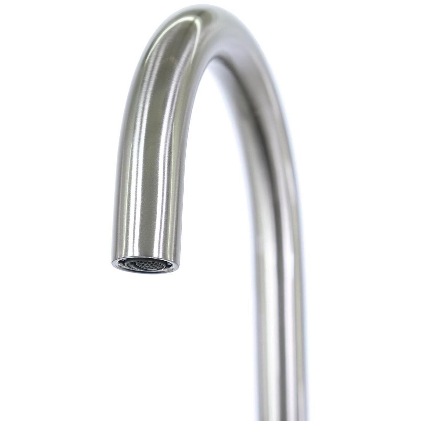 BBQGuys Signature - BBQ-RD2522-9 + BBQ-N88620B1-BN - 25 X 22 Drop-In Sink W/ Gooseneck Faucet Side Sprayer & Strainer - Spout Closeup thumbnail