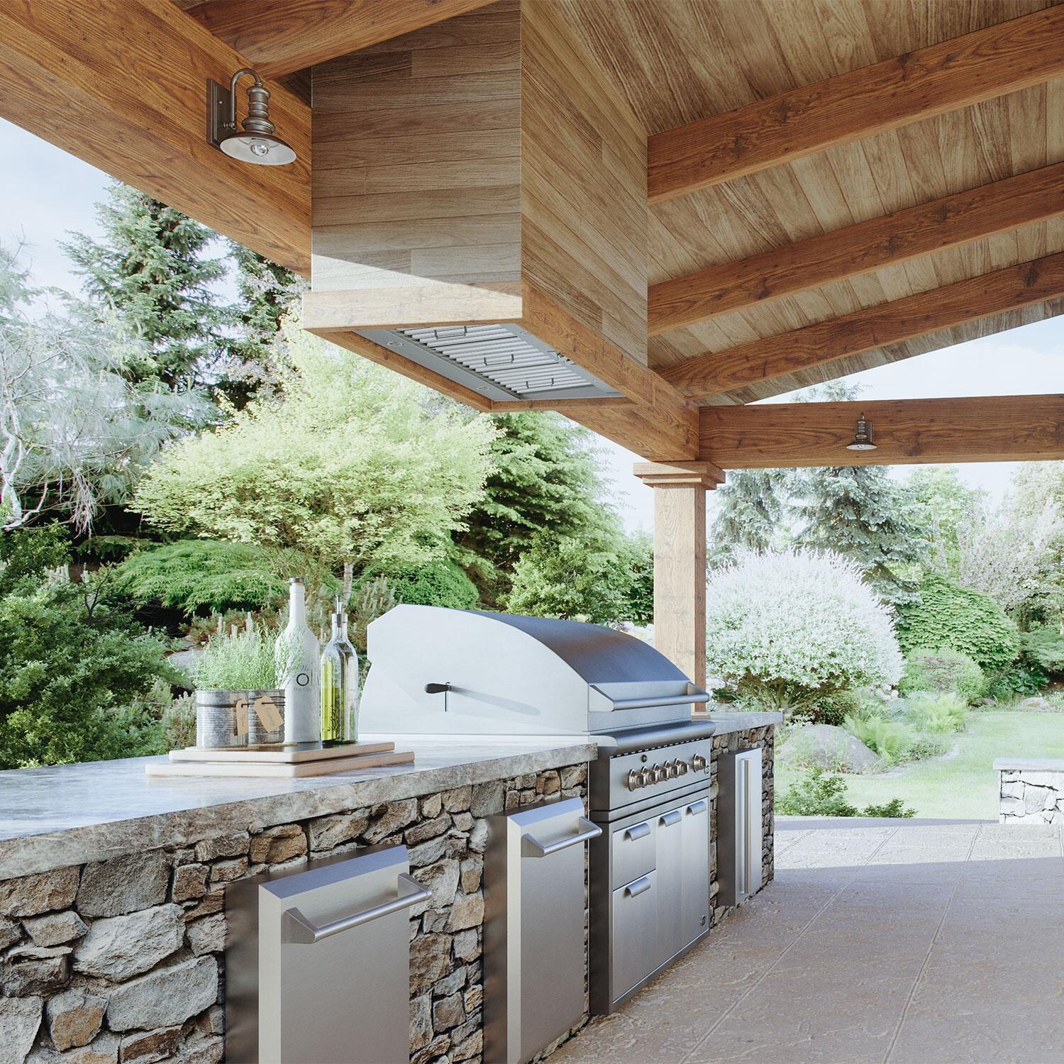 Zephyr AK9834BS 36-Inch Spruce Outdoor Wall Hood Insert - Full View - Lifestyle thumbnail