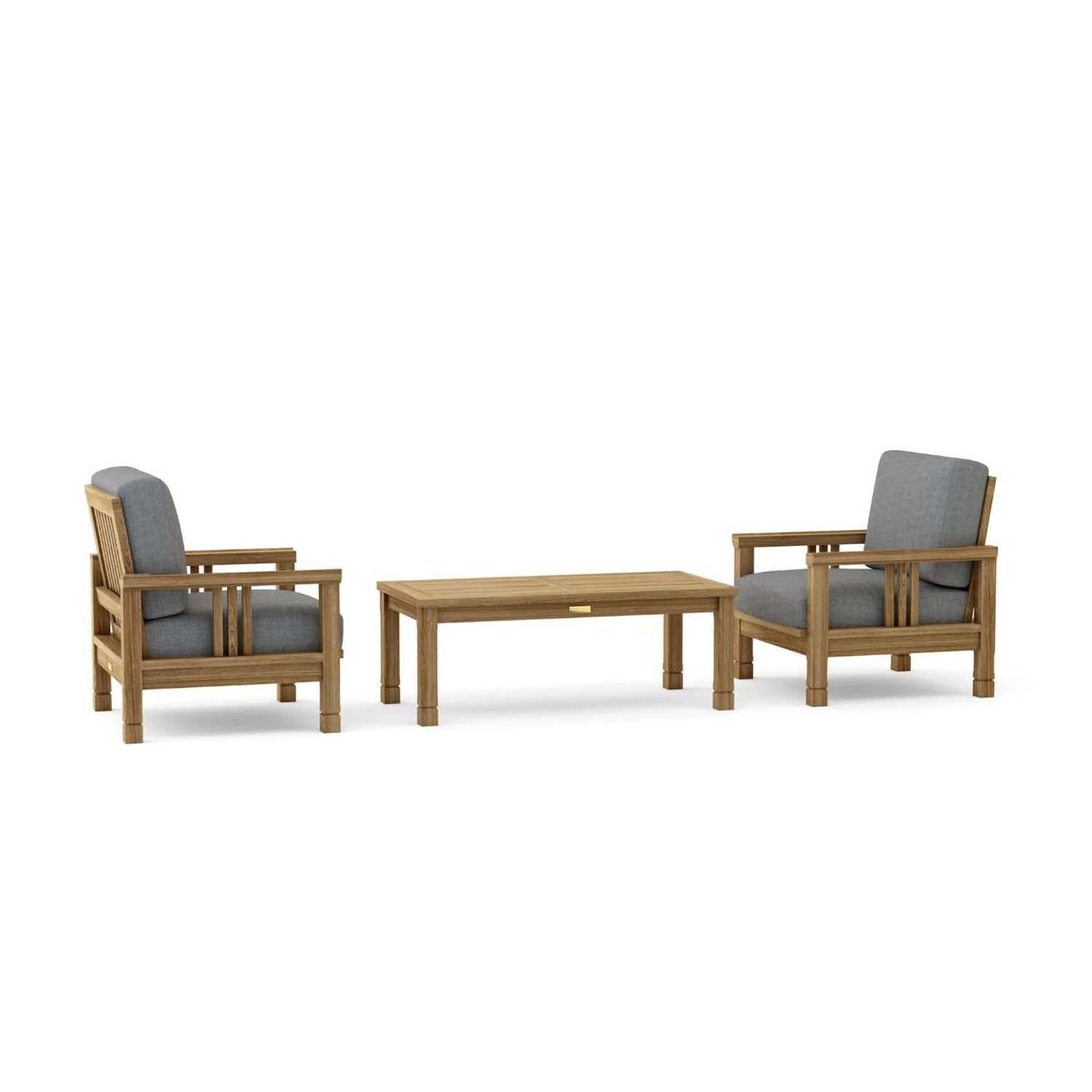 Sawgrass Bay 3 Pc Teak Seating Set w/ Rectangular Coffee Table in Cast Slate by Lakeview Outdoor Designs - White Background thumbnail
