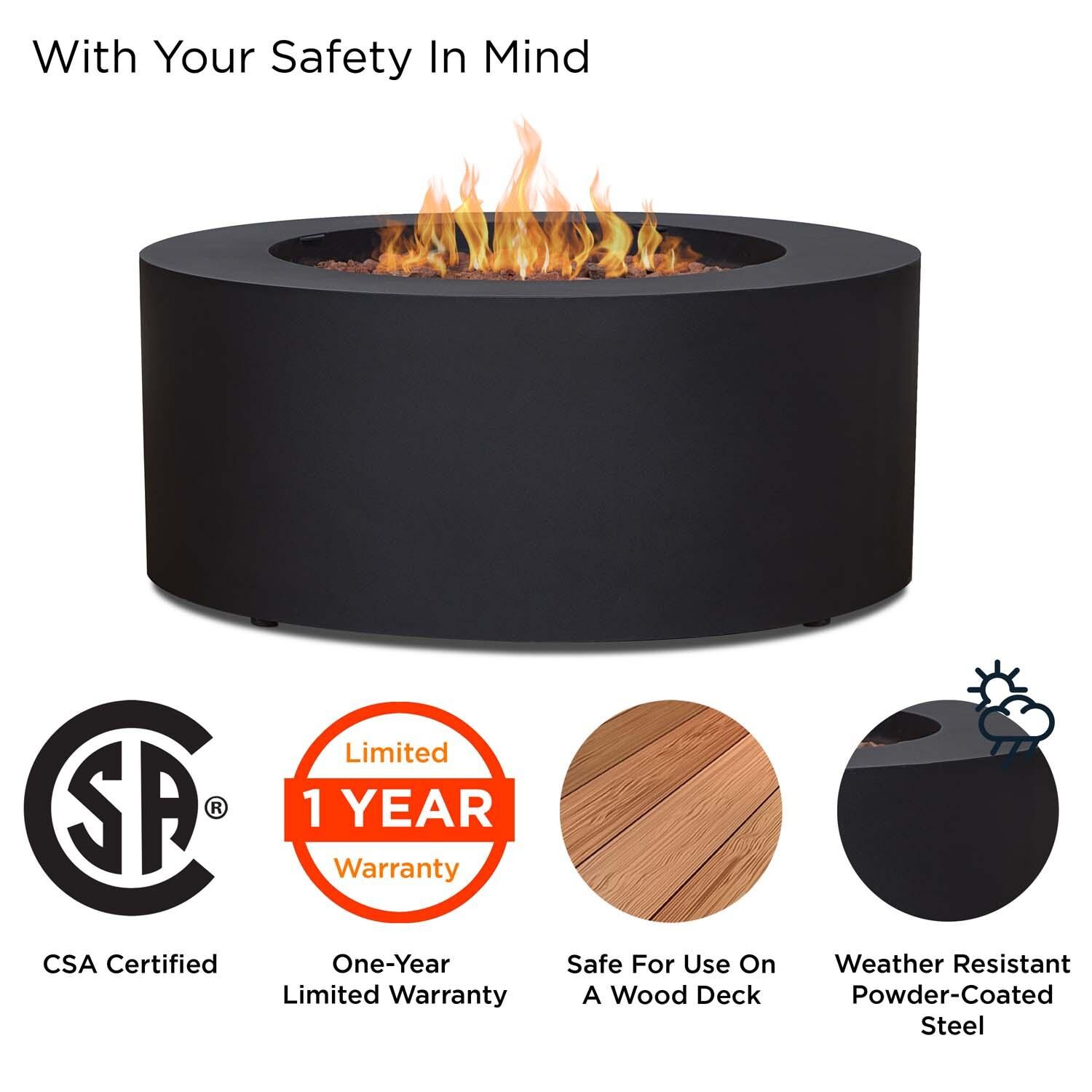 Elysian 36 Inch Round Powder Coated Steel Propane Fire Pit Table in Black by Lakeview Outdoor Designs - Safety thumbnail