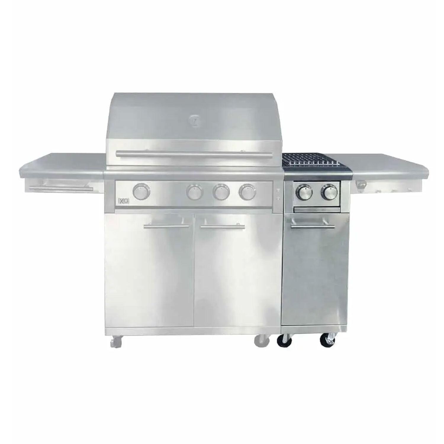 XO Appliance XOGCARTSBXLT Stainless Steel Side Burner Cart - Attached to Grill (Not Included) - Front View - White Background thumbnail