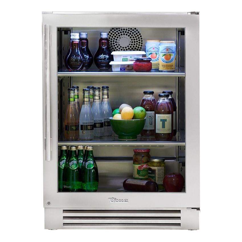 True 24 Inch 5.6 Cu. Ft. Right Hinge Glass Door Outdoor Refrigerator - Stainless Steel - TUR-24-R-SG-C