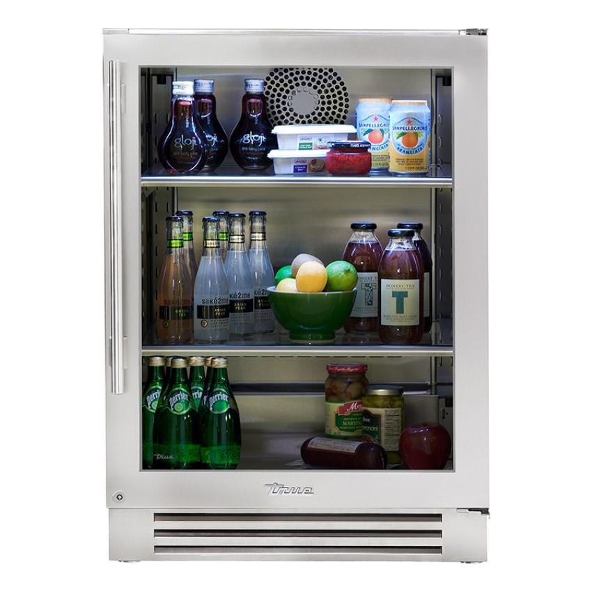 True TUR-24-R-SG-C 24 Inch 4.2 Cu. Ft. Right Hinge Glass Door Outdoor Refrigerator - Stainless Steel - White Background thumbnail