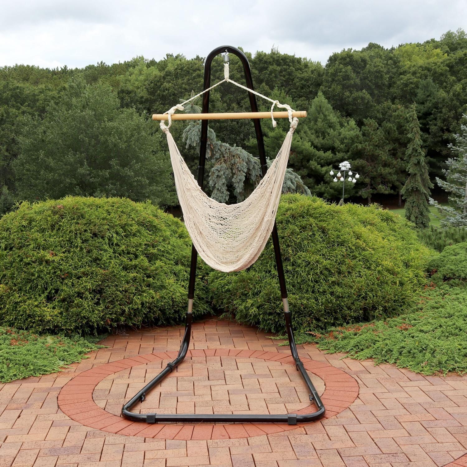 Ultimate Patio Hanging Mayan Rope Hammock Chair w/ Adjustable Chair Stand - Natural - Lifestyle thumbnail