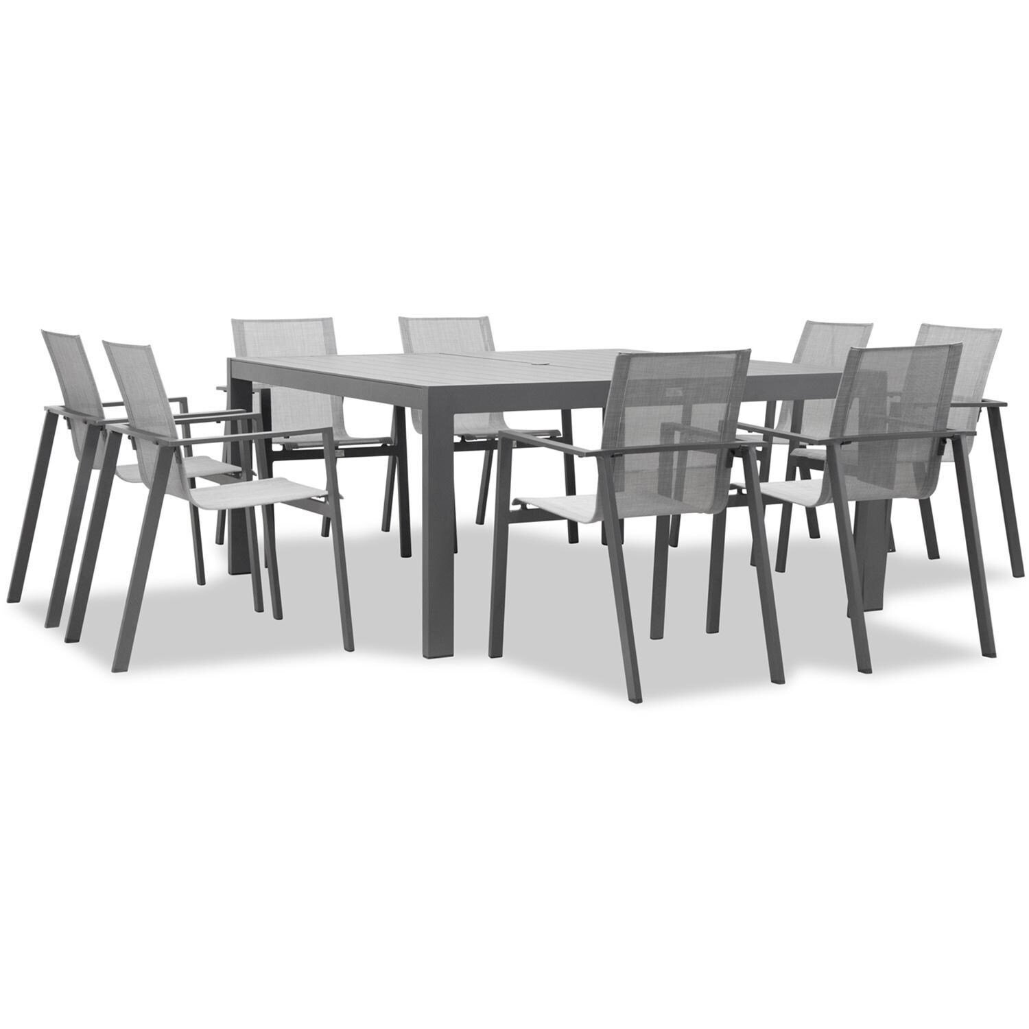 Spring Bay 8 Seat Square Dining Set in Slate - Angled View - White Background thumbnail