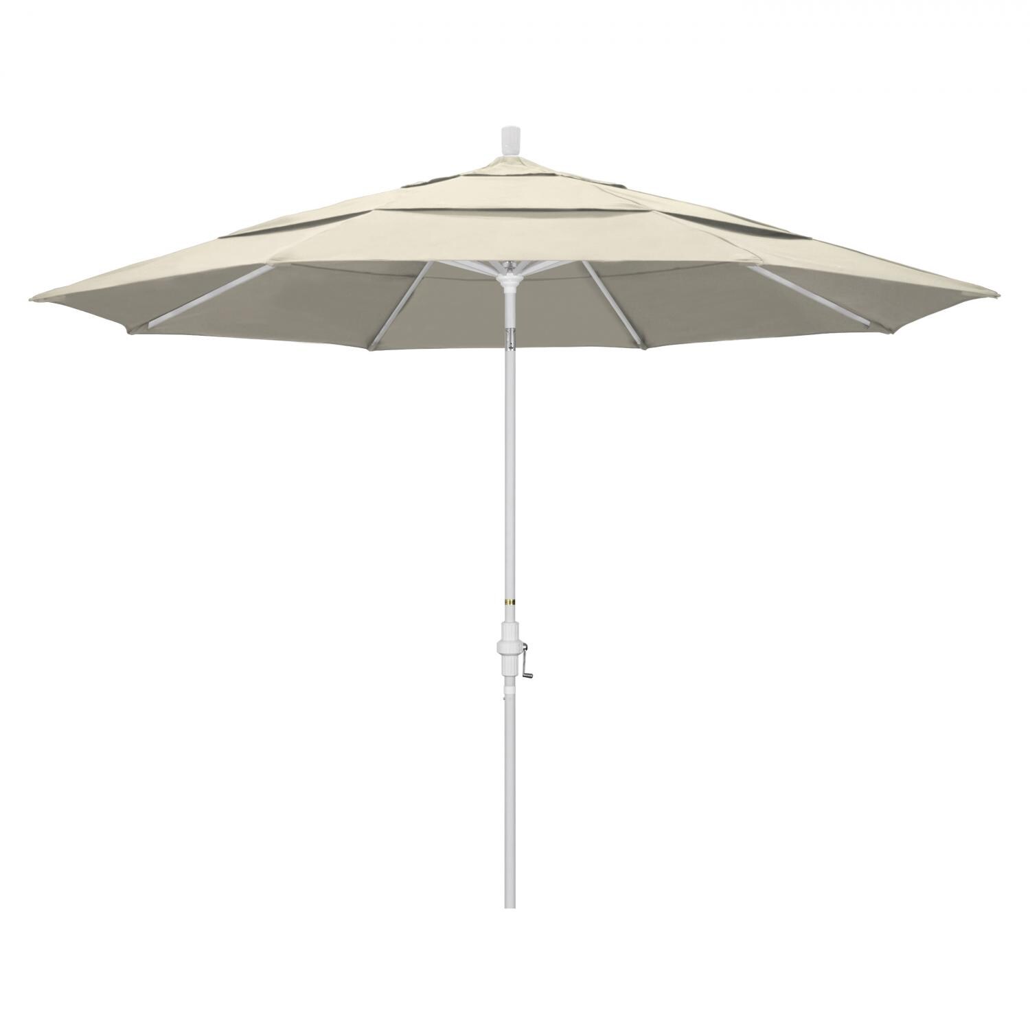 California Umbrella 11 Ft. Octagonal Aluminum Collar Tilt Patio Umbrella W/ Crank Lift & Aluminum Ribs - Matted White Frame / Olefin Antique Beige Canopy
