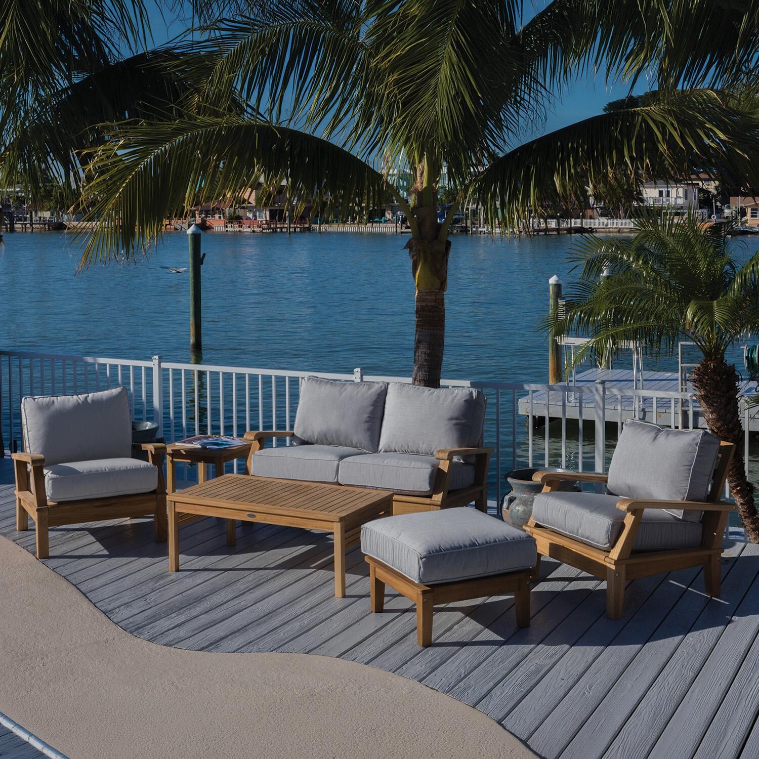 Royal Teak Collection Miami 6 Pc Teak Seating Set in Canvas Granite - Set - Lifestyle thumbnail
