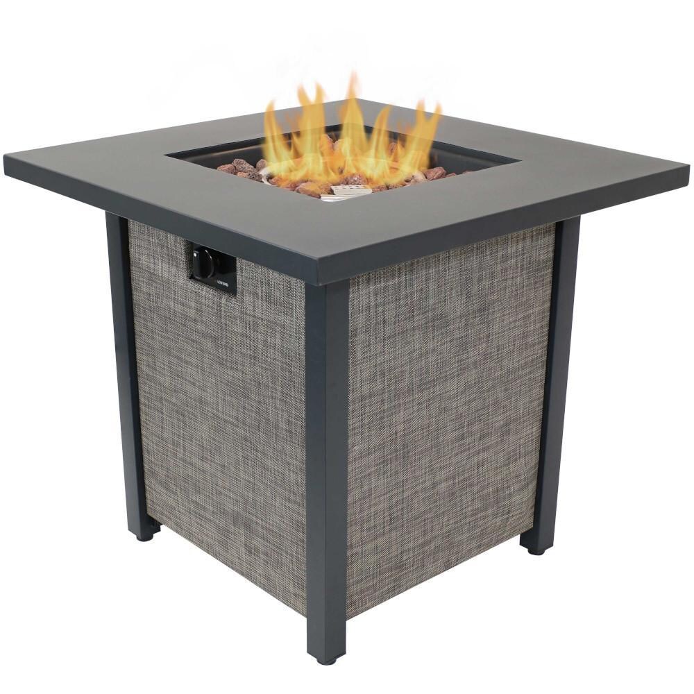 Ultimate Patio 28-Inch Square Propane Gas Fire Pit w/ Brown Rafa Fabric - Flames thumbnail