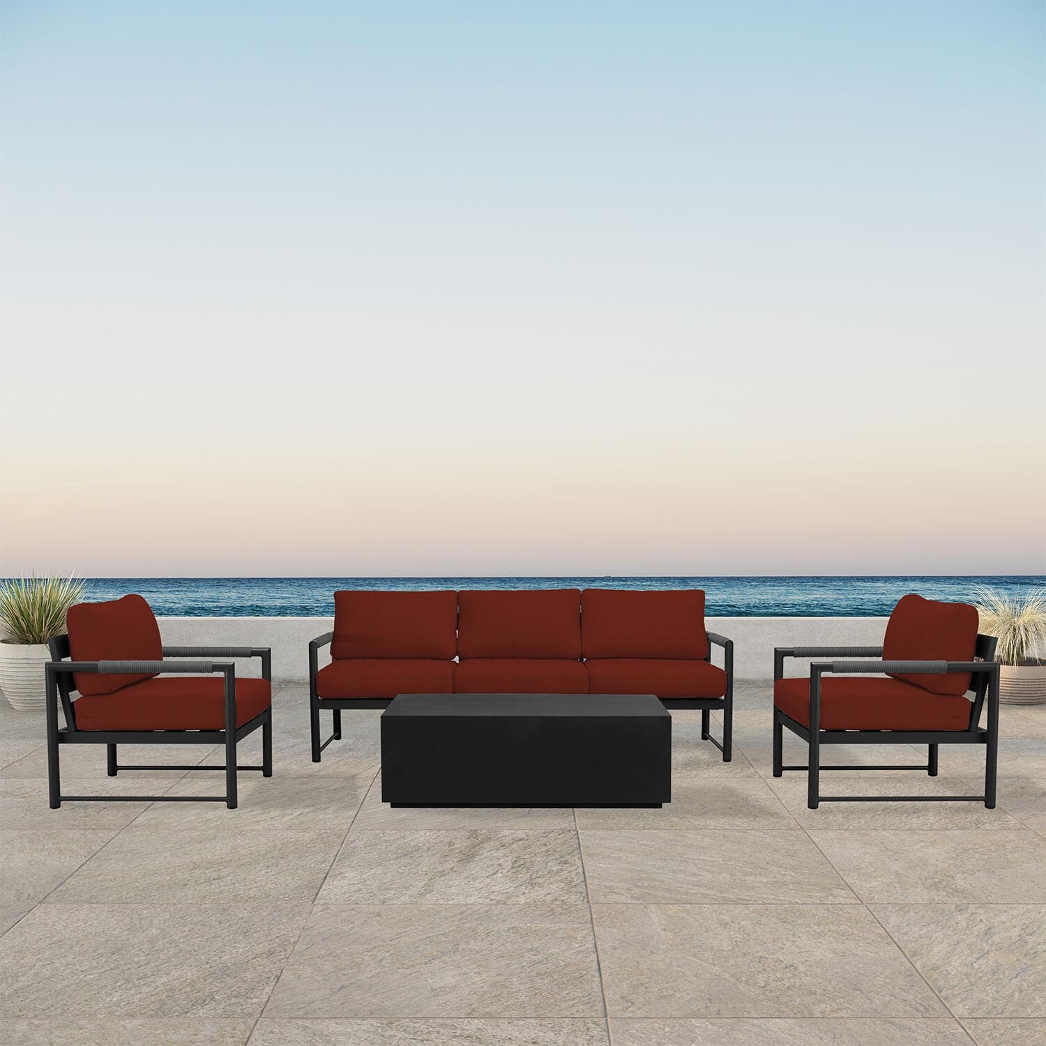 Lakeview AVEBAY-BK-CO-SET135-HN Avenue Bay Black/Carbon 4 Pc Sofa Set - Canvas Henna - On Patio - Lifestyle thumbnail