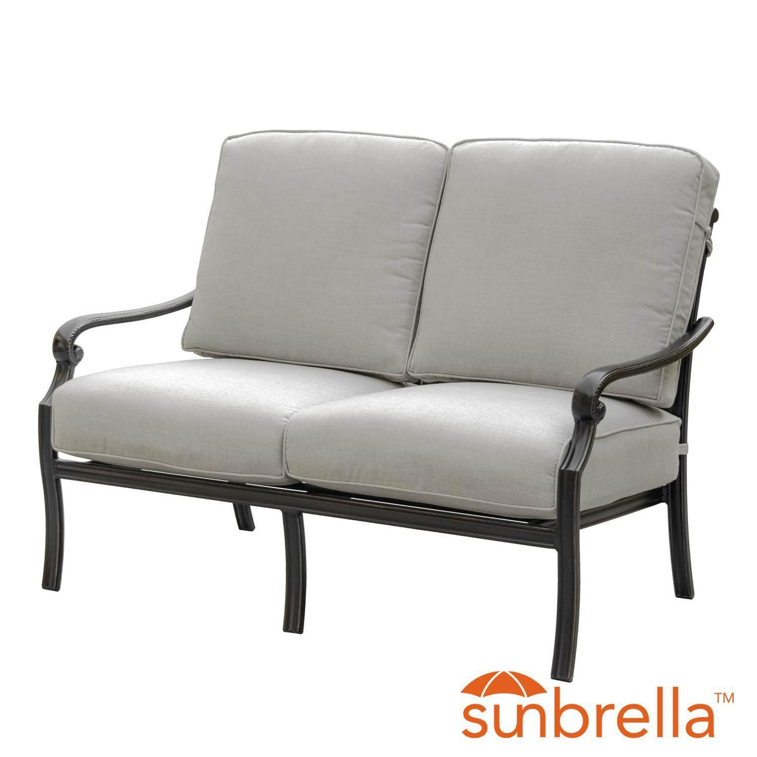 Du Monde Cast Aluminum Outdoor Loveseat W/ Sunbrella Cast Silver Cushions By Lakeview Outdoor Designs