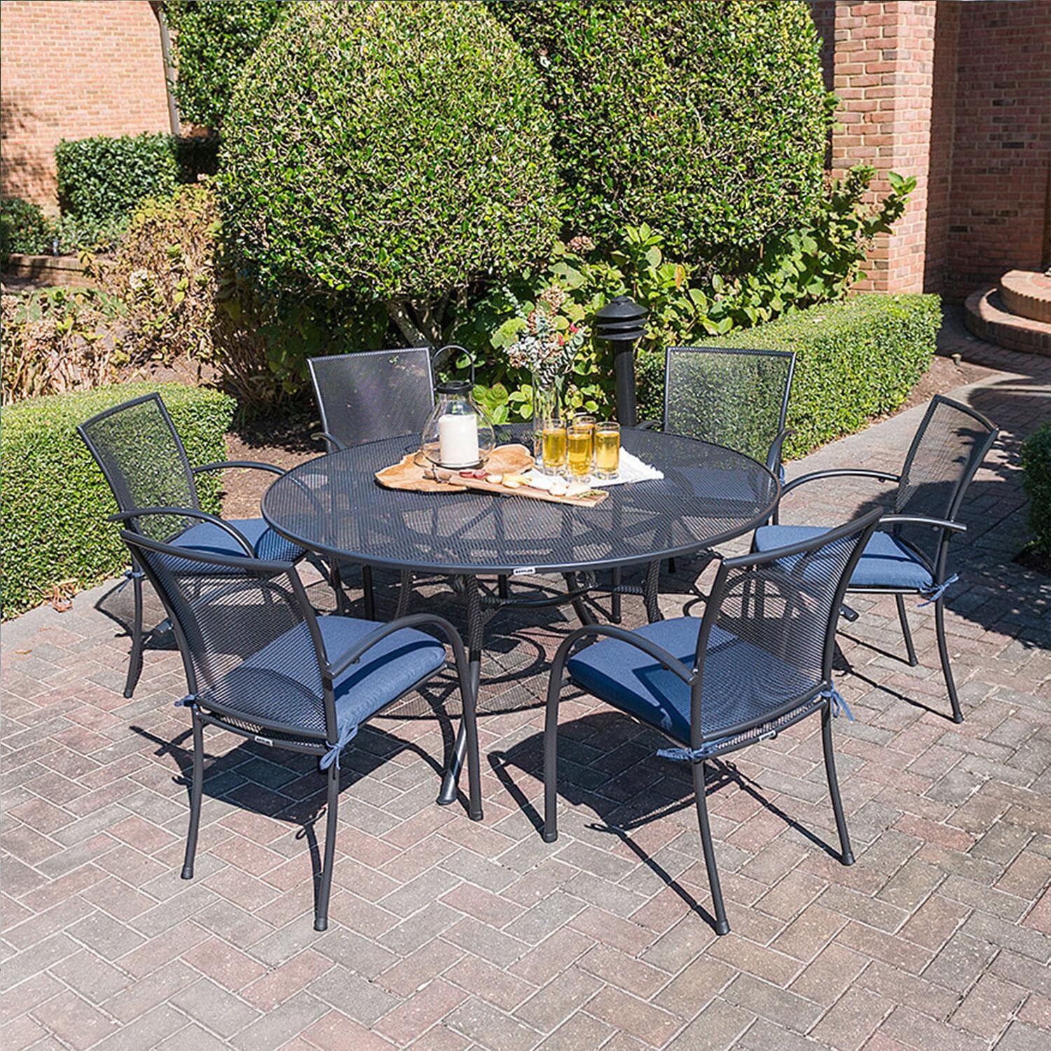 Pilano 7 Pc Steel Round Dining Set in Gray By KETTLER - Patio - Lifestyle thumbnail