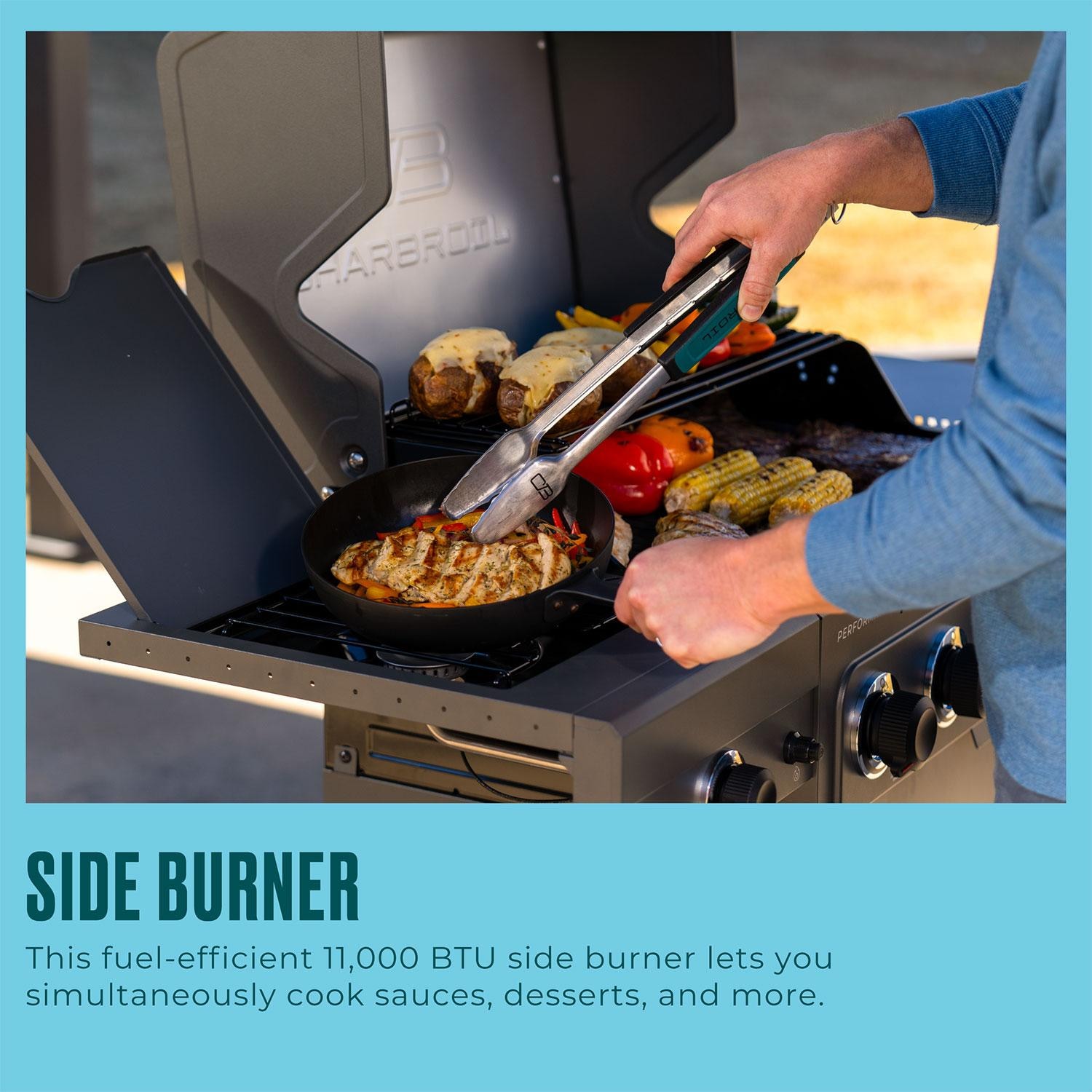 Charbroil 463348625 Performance Series 4-Burner Propane Grill Cabinet W/ Side Burner - Grey - Side Burner Features - Detail thumbnail