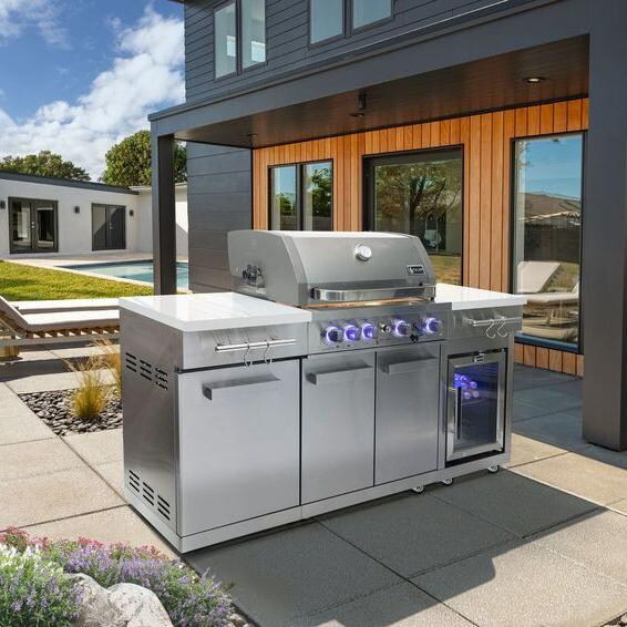 Cal Flame Stone Veneer Outdoor Grill Cal Flame 8-Foot L-Shaped