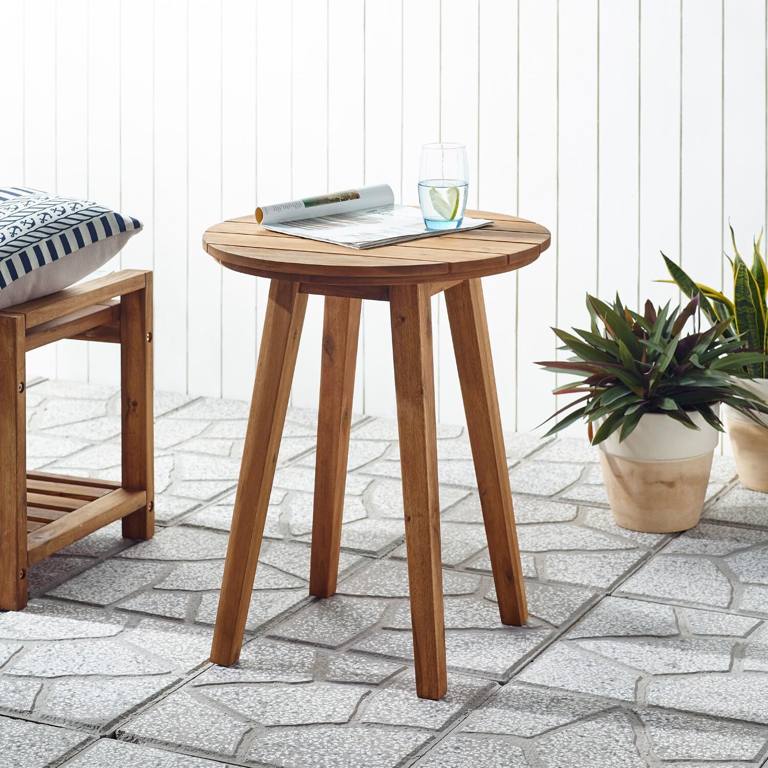 Walker Edison 20 Inch Round Acacia Patio End Table - Brown image