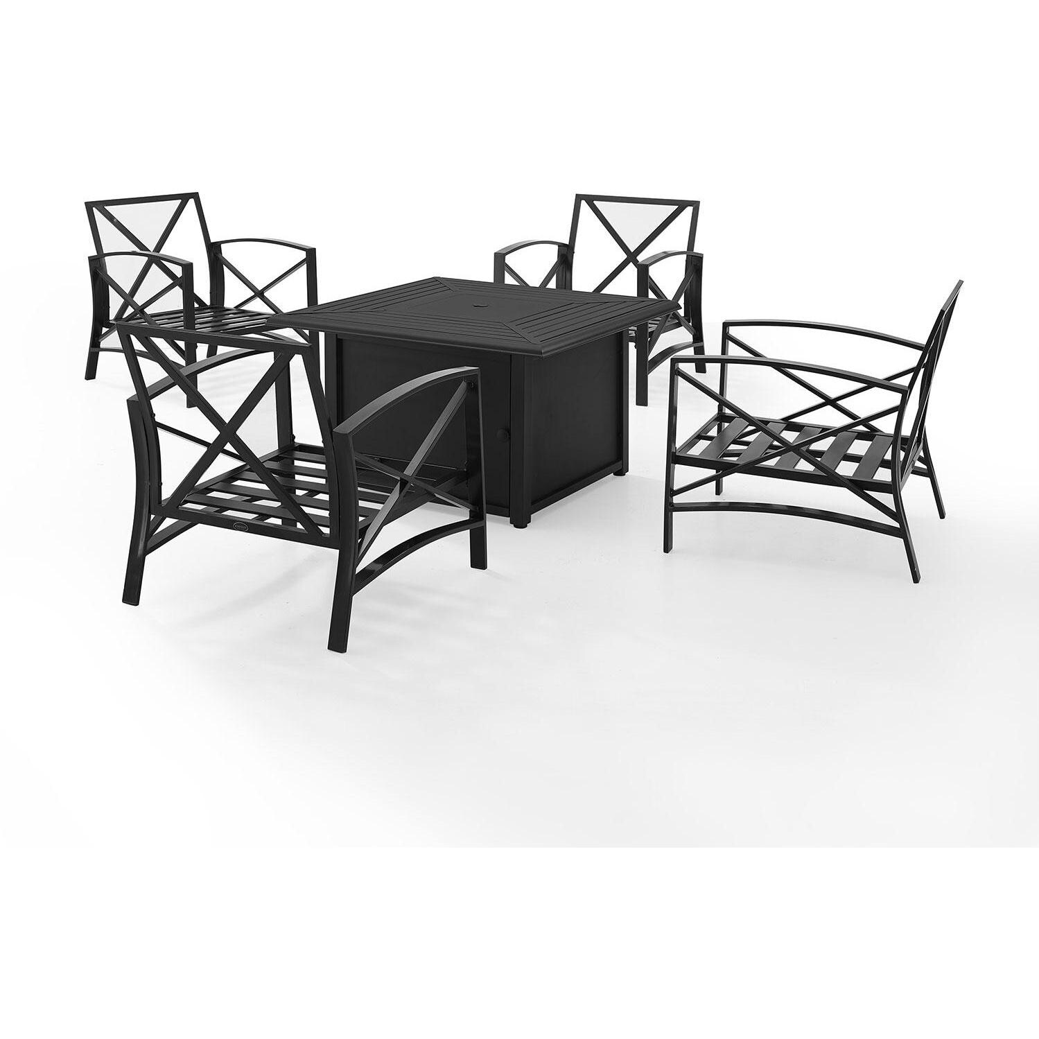 Ultimate Patio UP-82268BZ-MI 5Pc Outdoor Chair Set W/ Fire Table in Mist - No Cushions & Fire Table Covered - White Background thumbnail