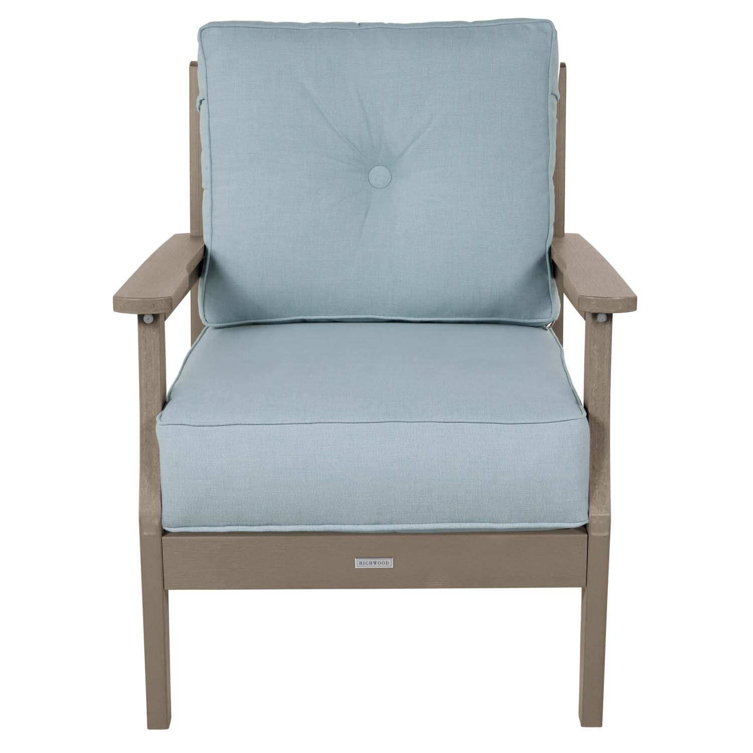 Blushing Bay Recycled Plastic Club Chair in Bliss Dew/Woodland Brown by Lakeview Outdoor Designs - White Background thumbnail