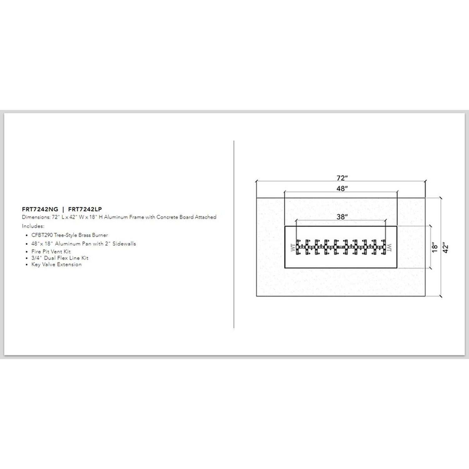 Warming Trends FRT7242NG Rectangle Tree-style 72 Inch x 42 Inch Natural Gas Ready To Finish Kit - Measurements thumbnail