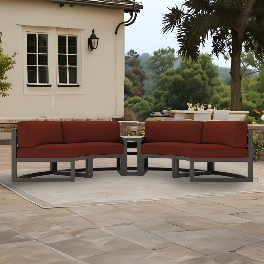Misty Cove 3 Pc Aluminum Seating Set - Curved Sectional in Slate/Canvas Henna by Lakeview Outdoor Designs