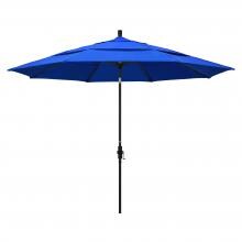 California Umbrella 11 Ft. Octagonal Aluminum Collar Tilt Patio Umbrella W/ Crank Lift & Aluminum Ribs - Stone Black Frame / Sunbrella Canvas Pacific Blue Canopy
