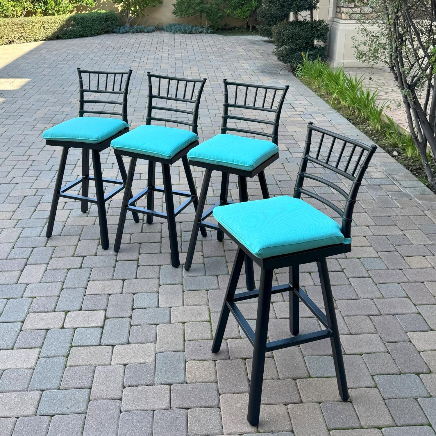Bella 4 Pc Aluminum Swivel Bar Height Bar Stool Set in Blue/Dark Brown by Darlee - Hero - Lifestyle thumbnail
