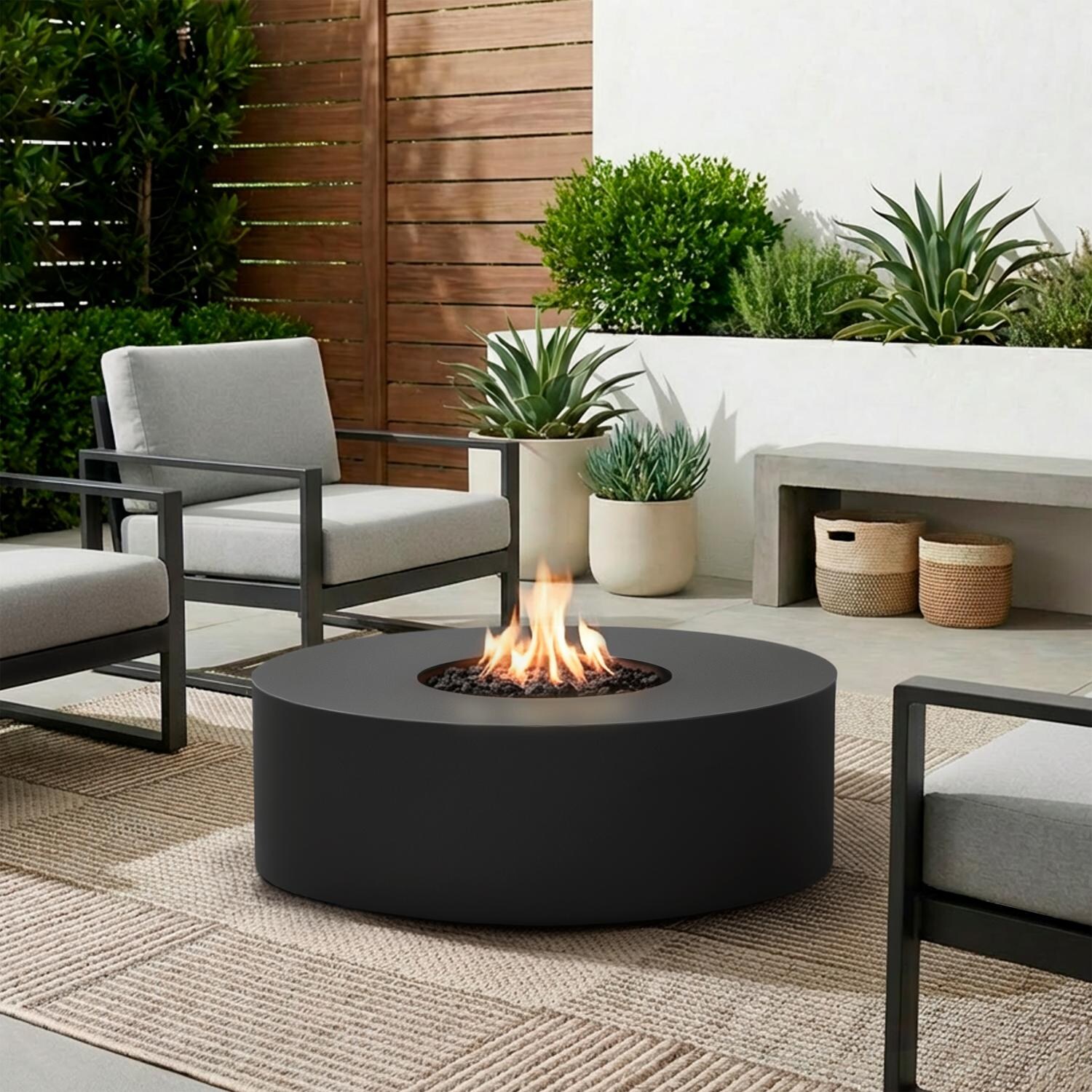 Covewood 41-in Round Aluminum Propane Fire Pit Table in Charcoal by BBQGuys Signature