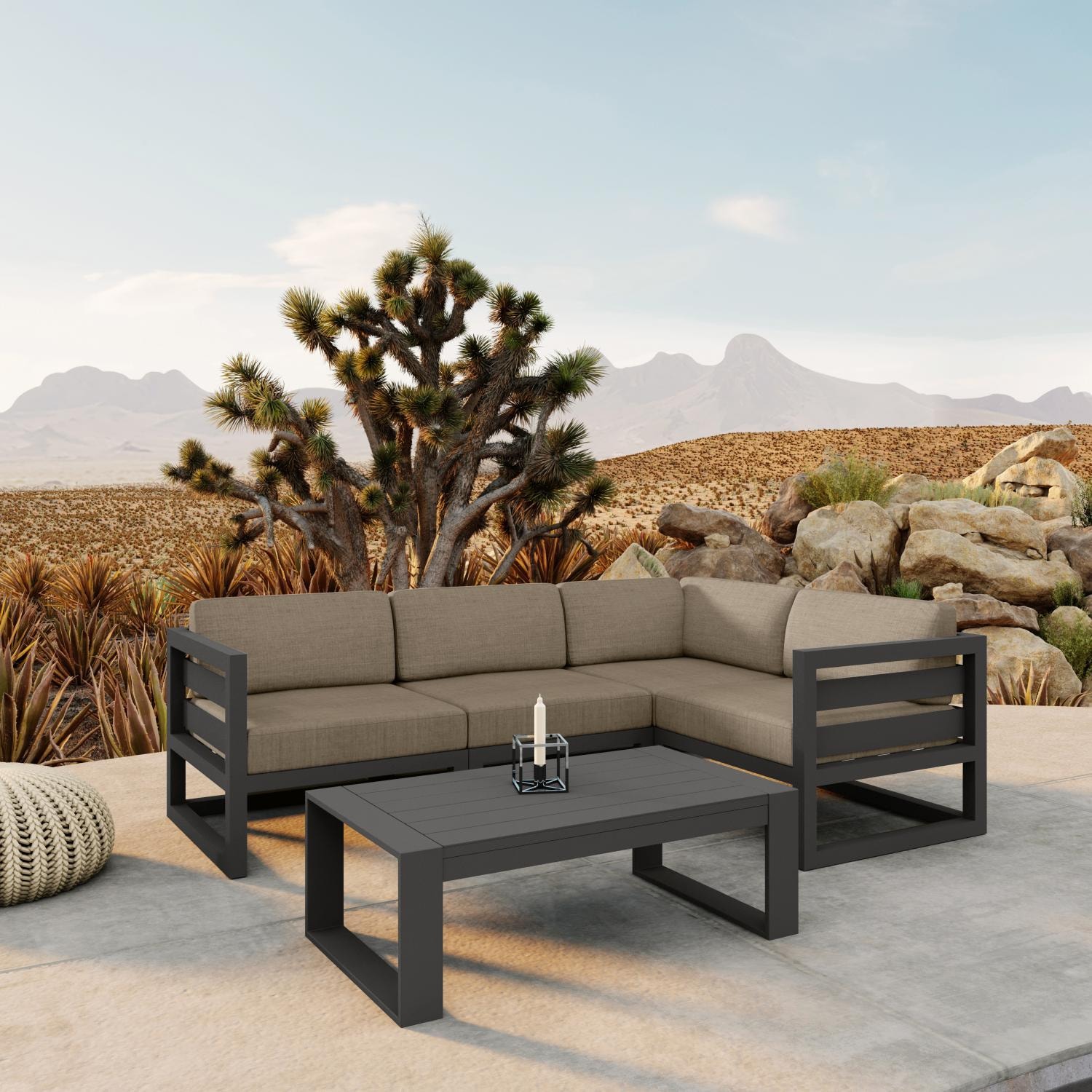 Misty Cove 5 Piece Sectional Set in Slate w/Portal Coffee Table & Heather Beige Cushions by Lakeview - Lifestyle thumbnail