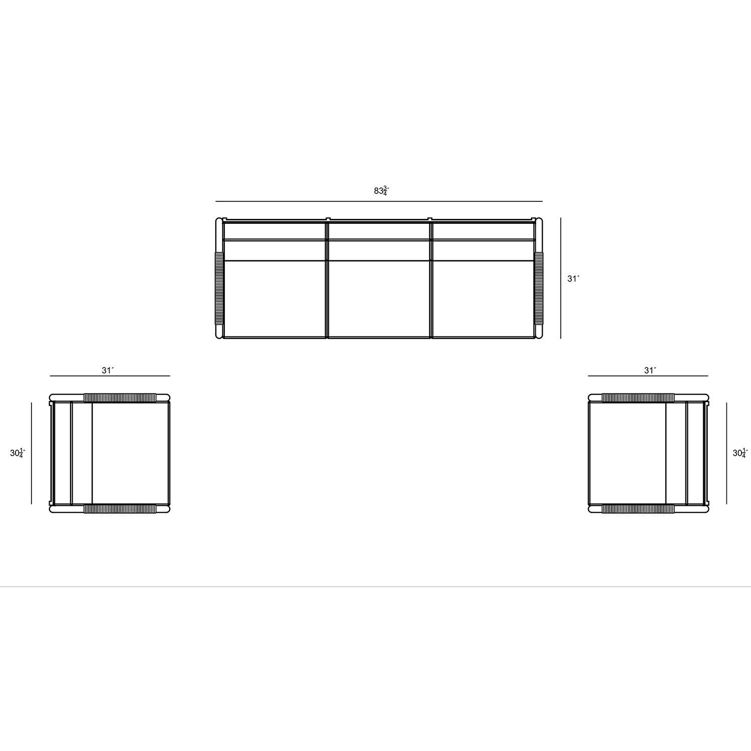 Lakeview AVEBAY-SL-PG-SET141-CS Avenue Bay Slate/Pebble Gray 3 Pc Sofa Club Chair Set - Cast Silver - Bottom Dimensions - Diagram thumbnail
