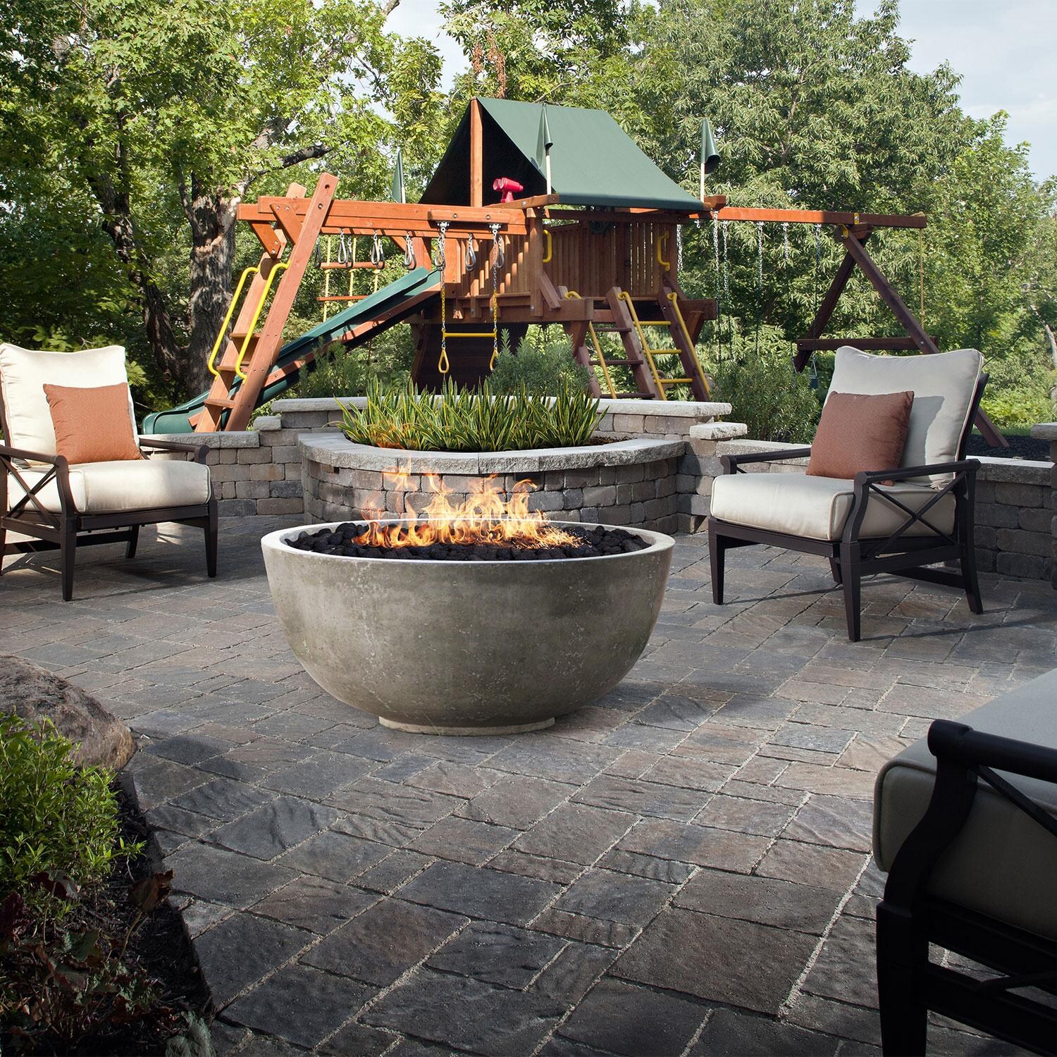 39-in Round Concrete Natural Gas Fire Bowl in Gray by XO Appliance - Backyard Patio w/ Outdoor Seating - Lifestyle thumbnail