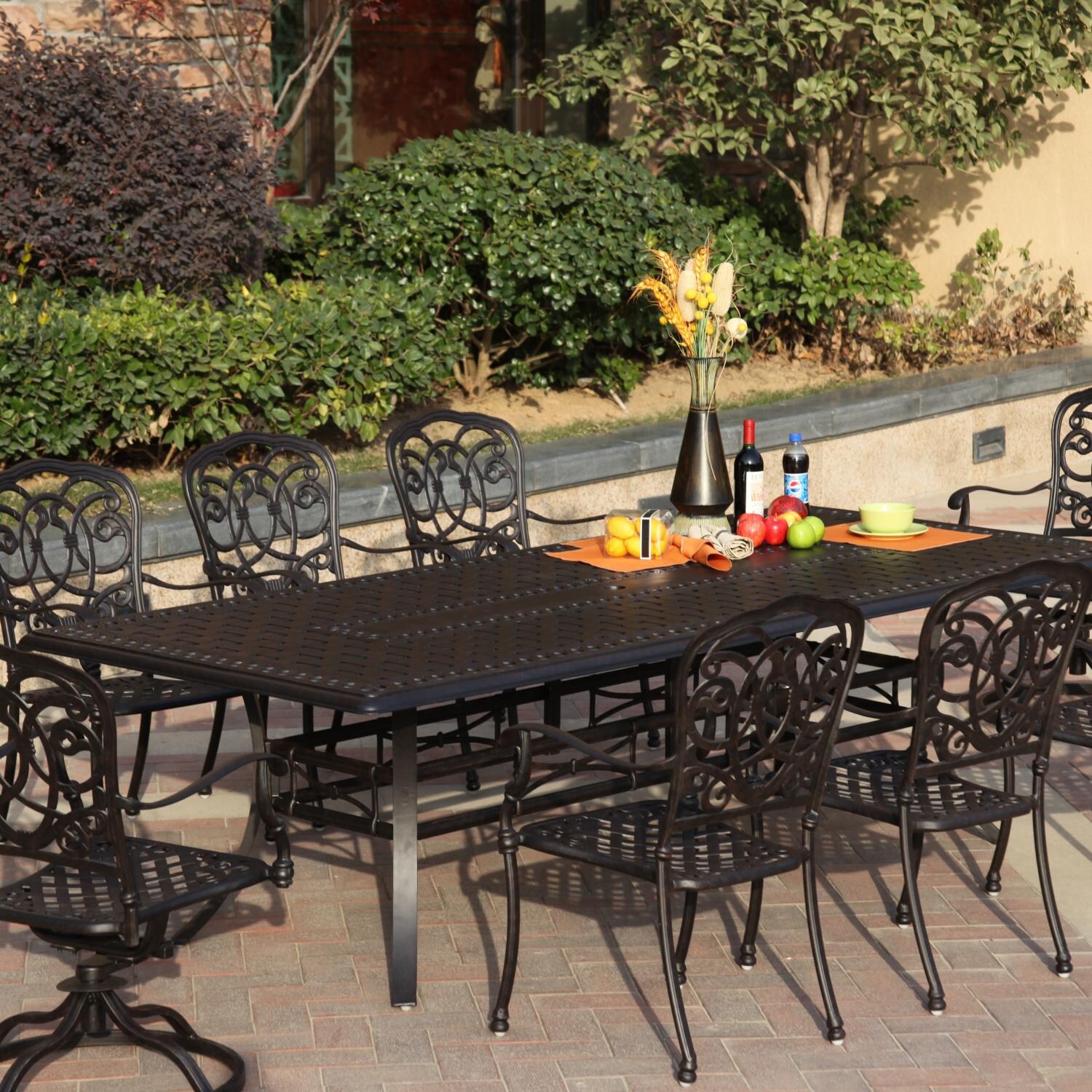 Darlee Florence 9 Piece Cast Aluminum Patio Dining Set With Rectangular Table - Antique Bronze