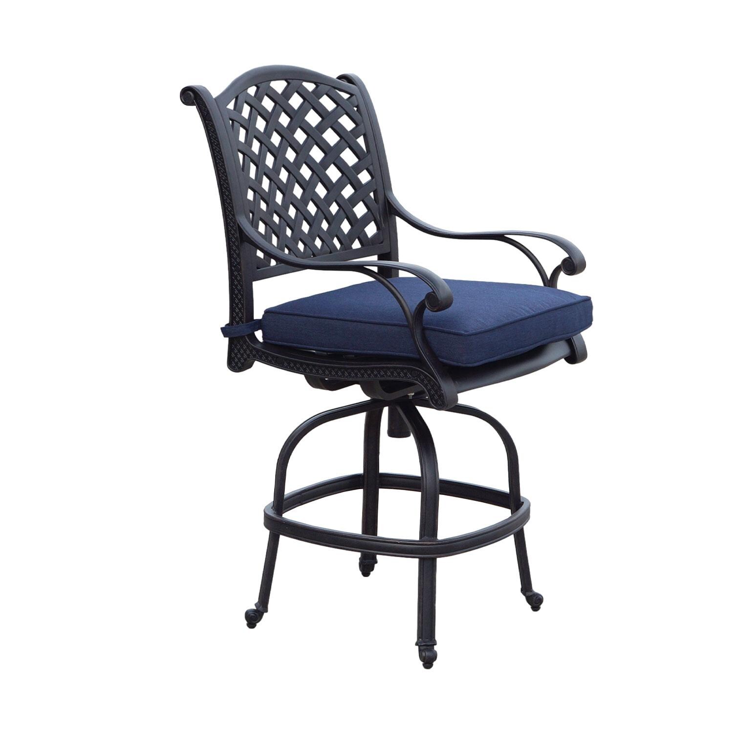 Nassau Cast Aluminum Swivel Counter Height Bar Stool in Antique Bronze/Navy by Darlee - White Background thumbnail