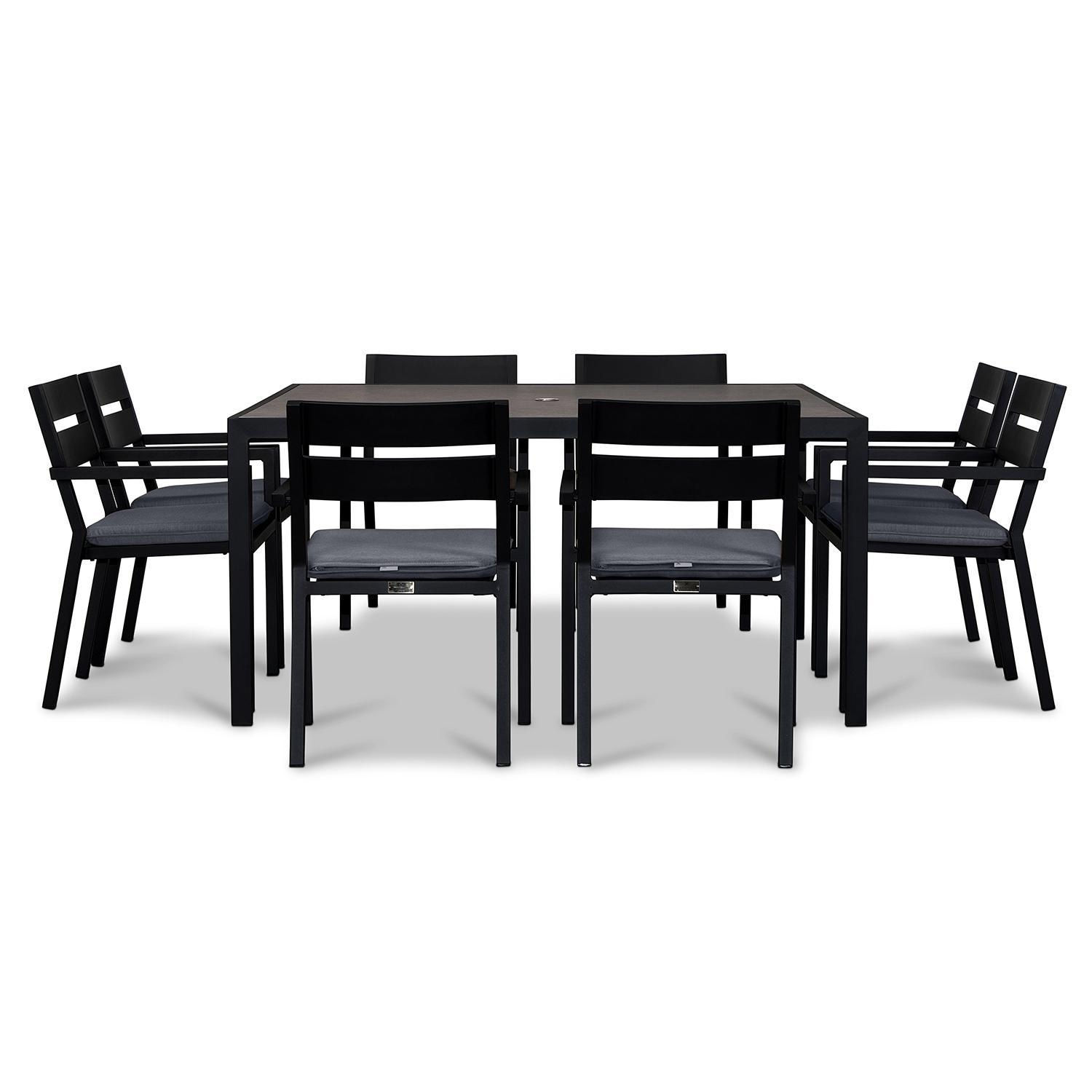 Calm Bay 9 Pc Square Dining Set in Black/Canvas Charcoal by Lakeview - White Background 3 thumbnail
