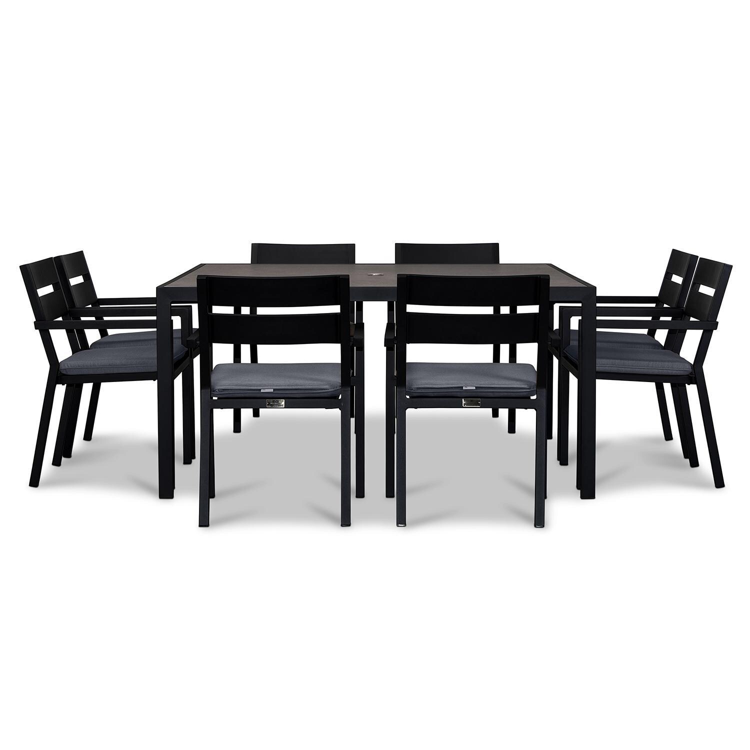 Calm Bay 9 Pc Square Dining Set in Black/Canvas Charcoal by Lakeview - White Background 3 thumbnail