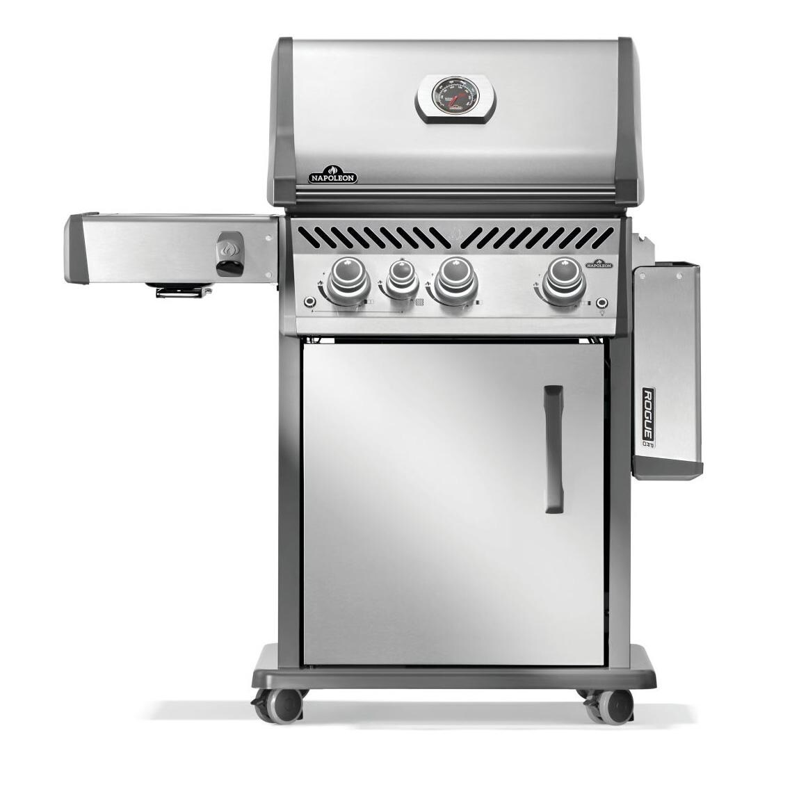 Napoleon RP425SIBPSS-2 Rogue PRO 425 3-Burner Propane Grill w/ Infrared Side Burner - RP425SIBPSS-2 - Shelf Down - White Background thumbnail